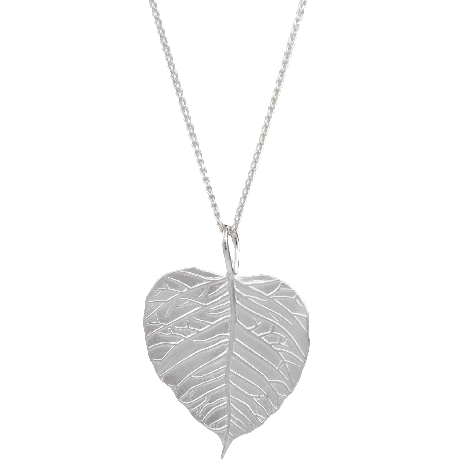Large leaf silver necklace