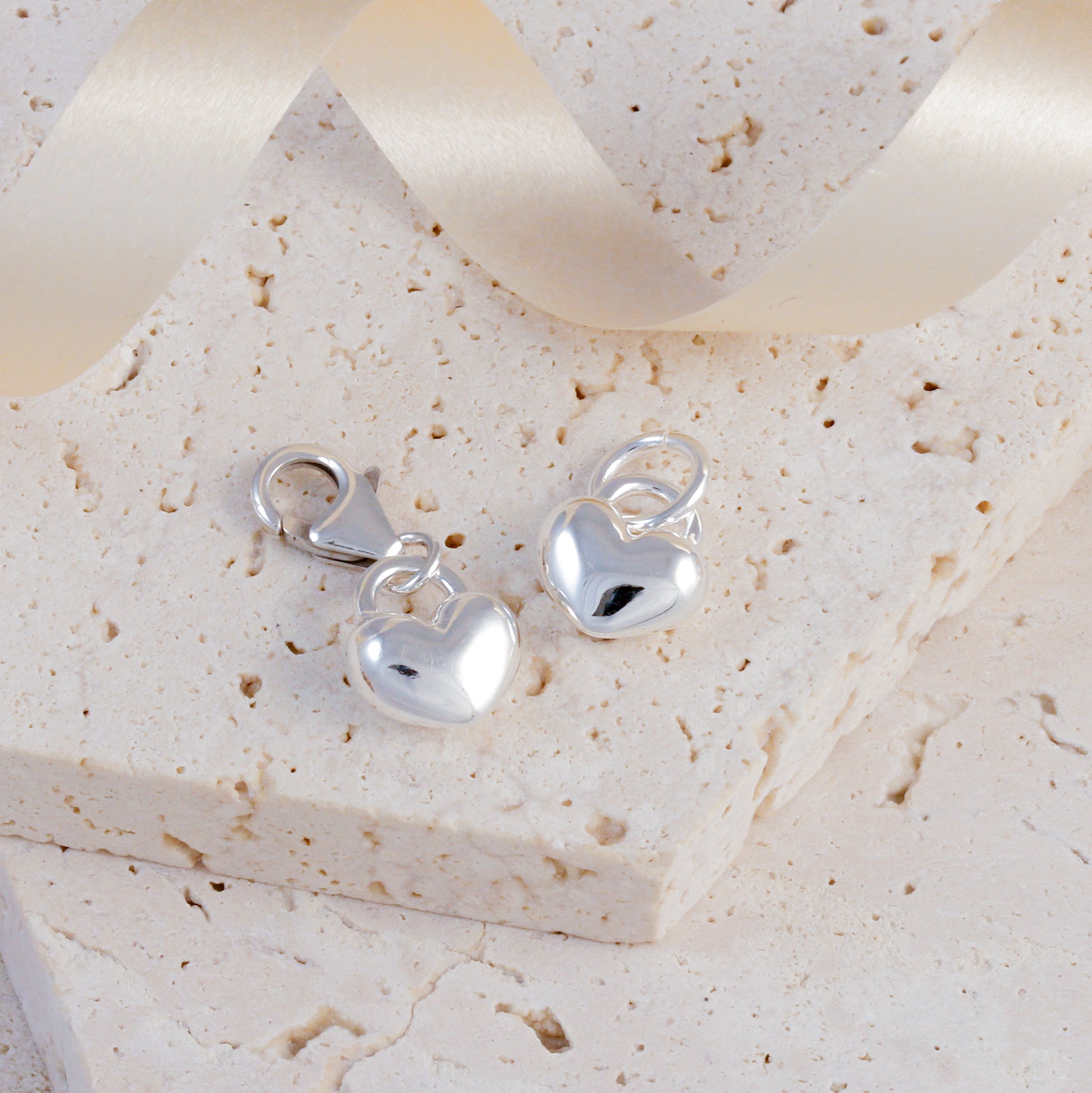 solid silver rounded heart charms for bracelets