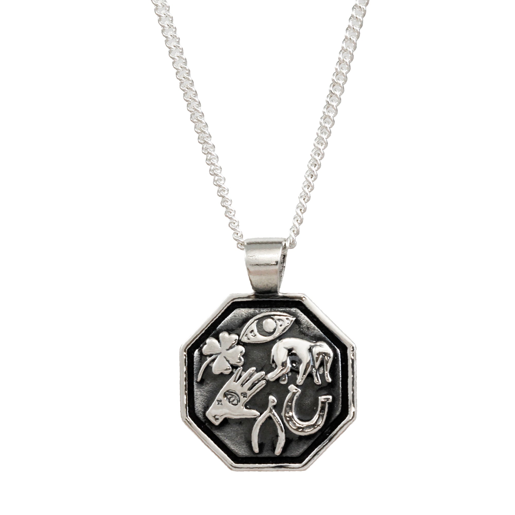 Lucky Life Solid Silver Octagon Pendant