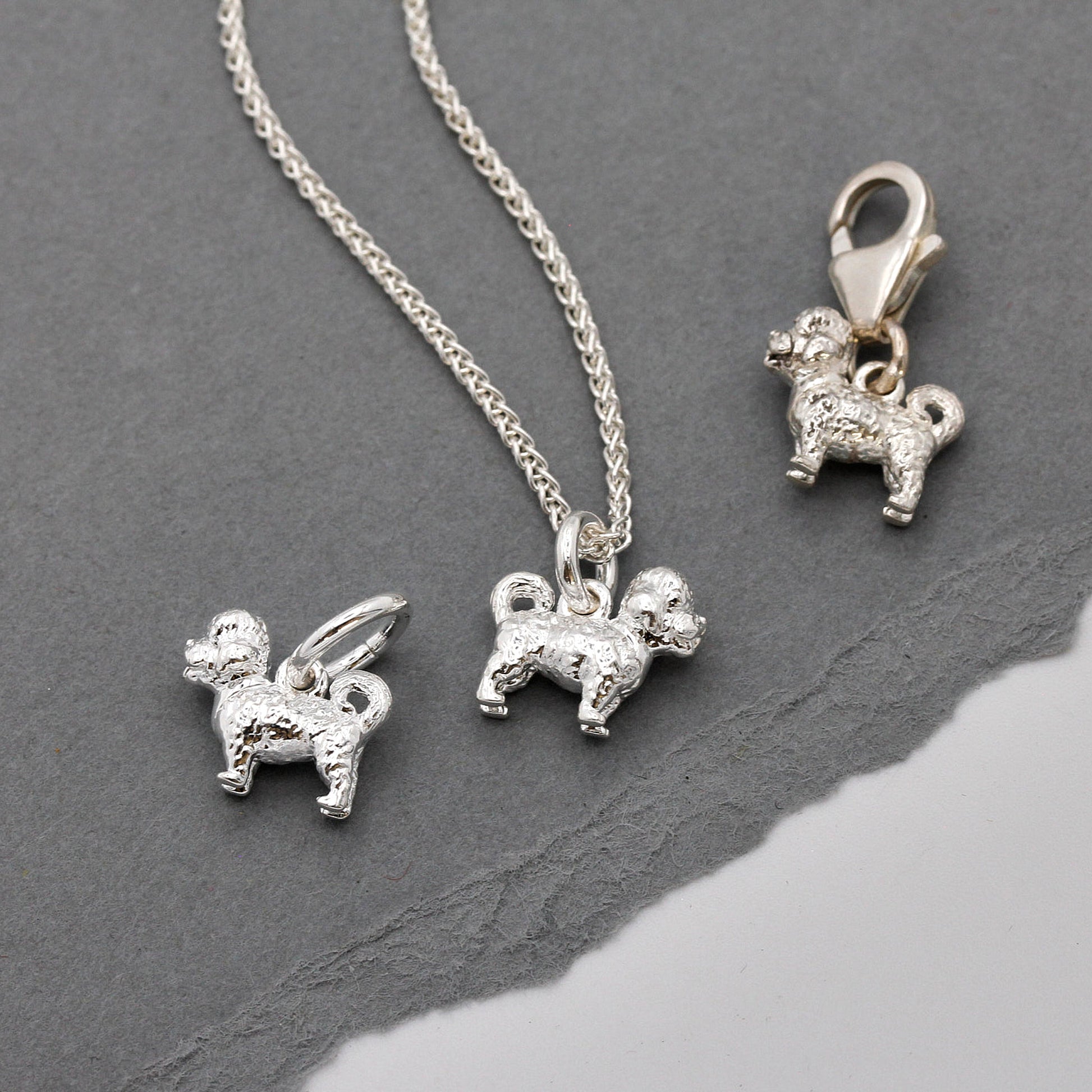 maltipoo silver charms with clip clasp jump ring and necklace chain