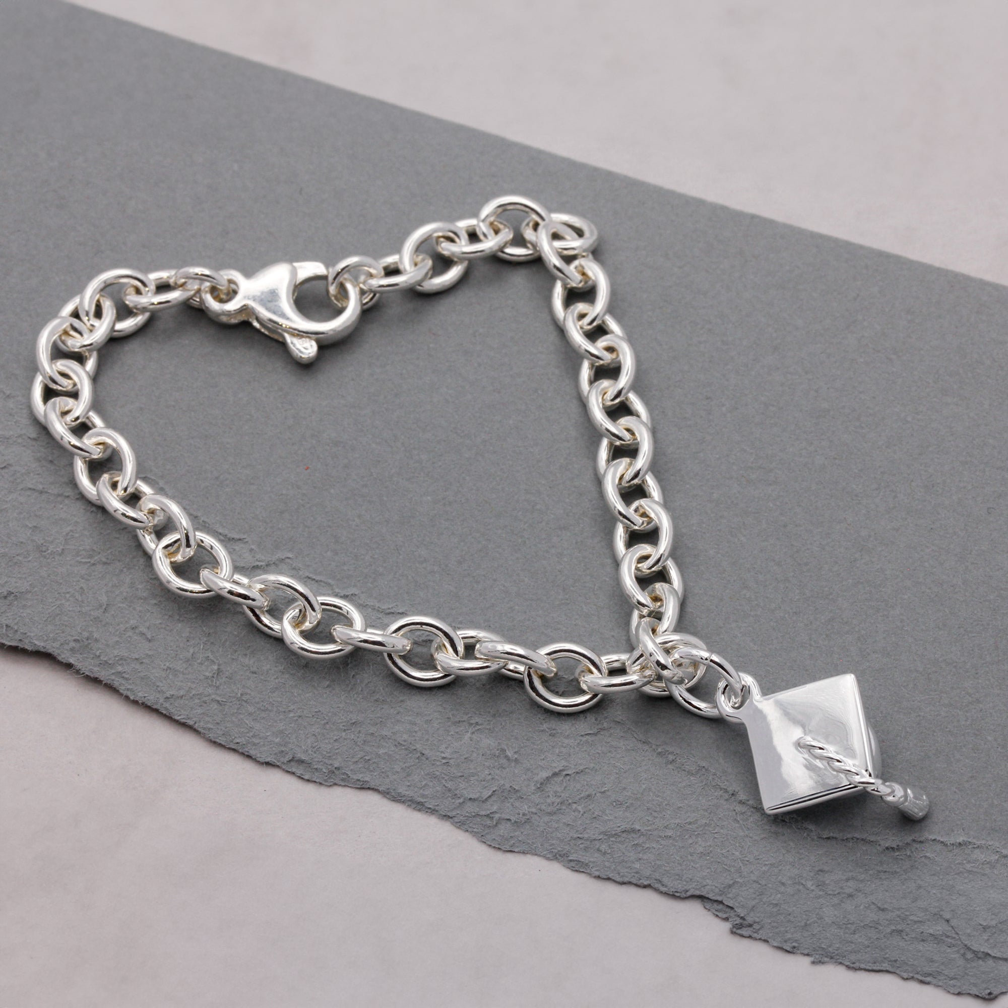 silver mortar board graduation cap charm bracelet