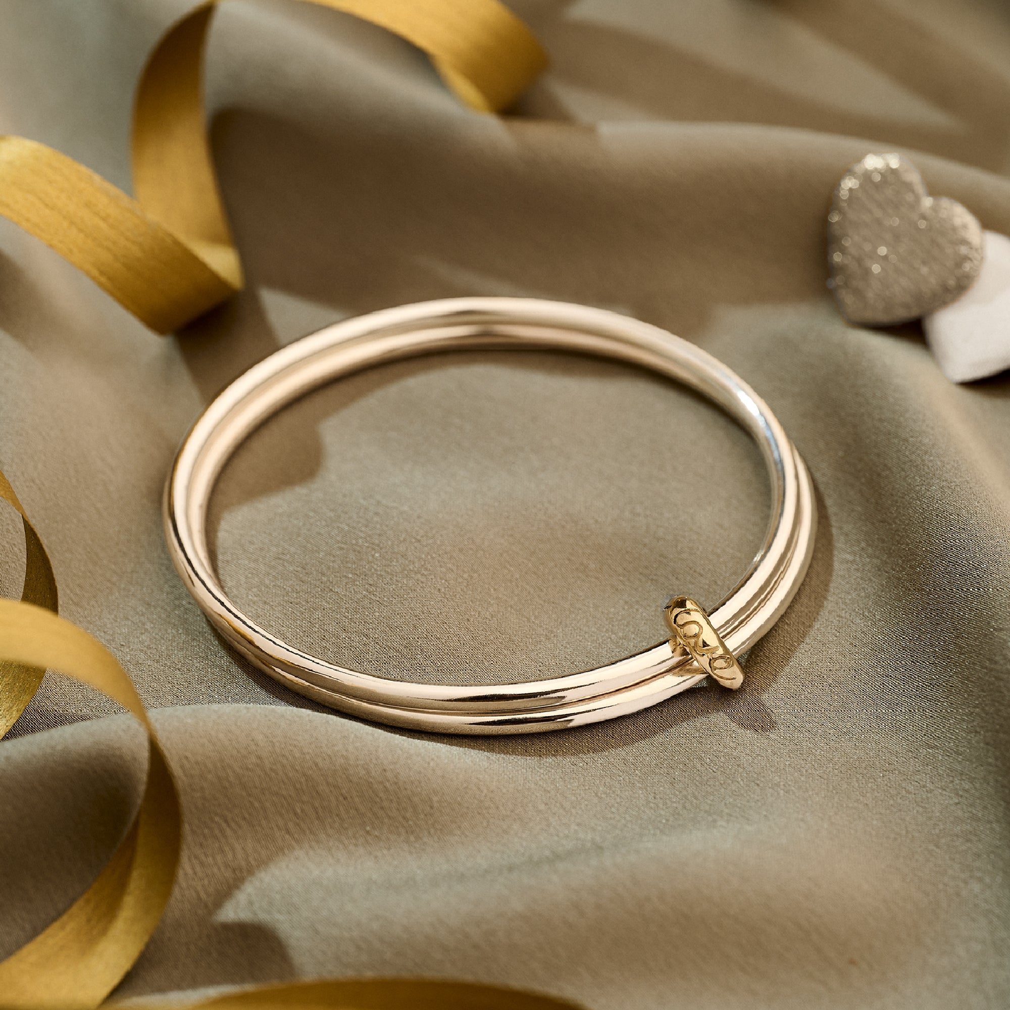 silver & solid gold double bangle for anniversary and wedding gift for her