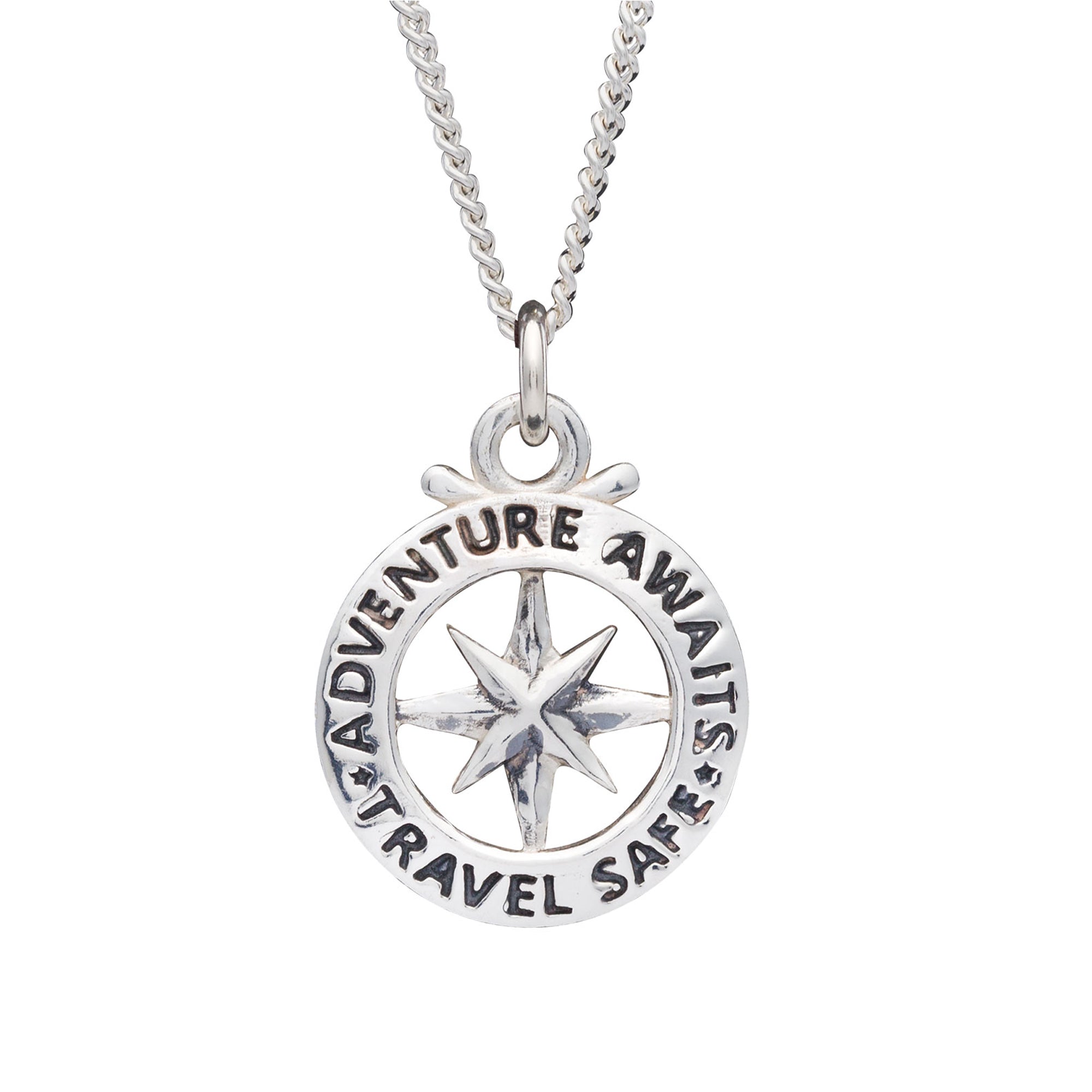 Grand collier en argent avec boussole de contour sécurisé de voyage, Saint Christophe