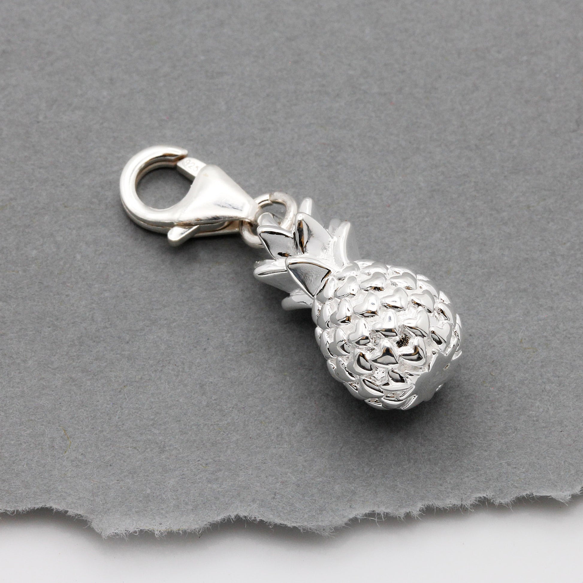 pineapple silver charm with clip clasp