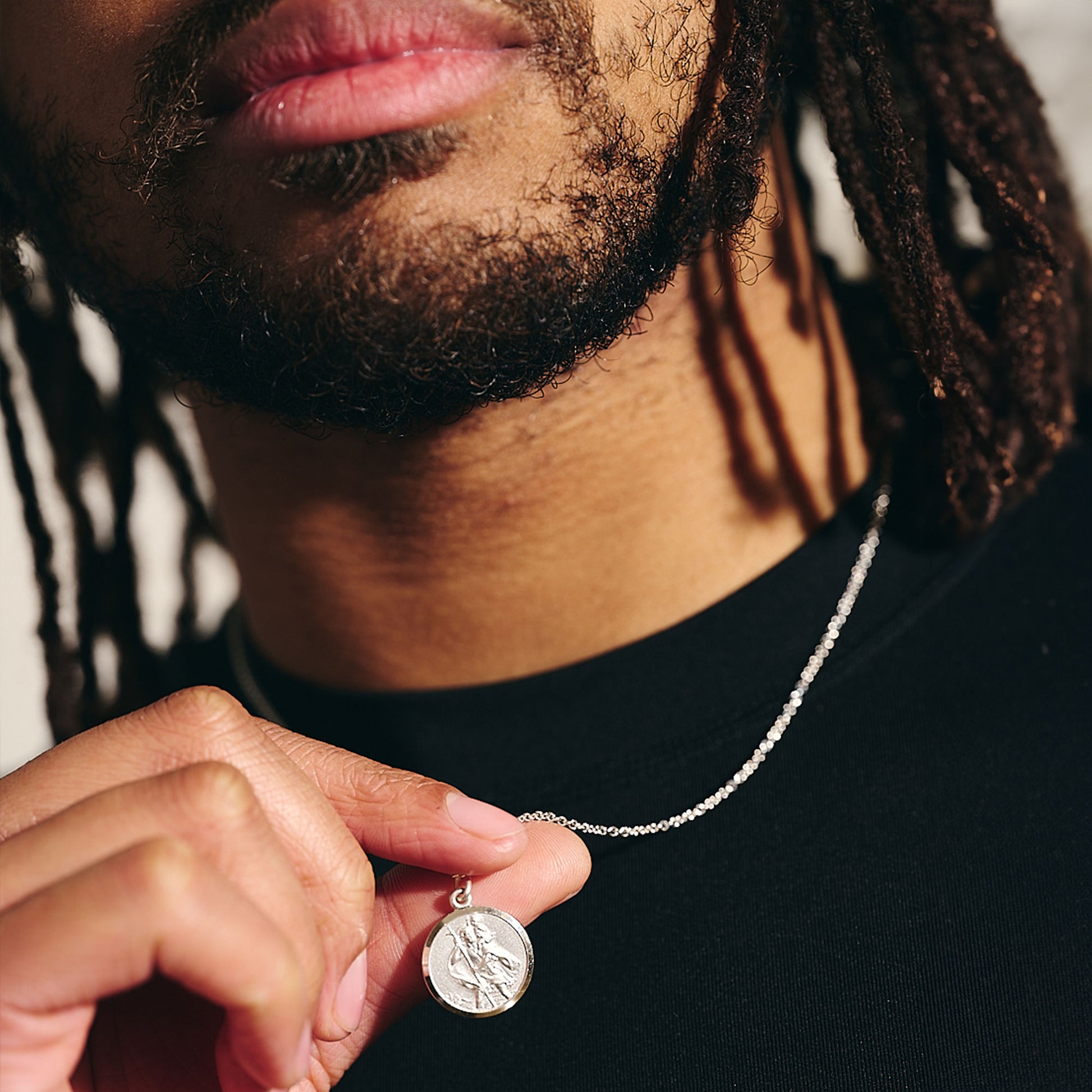 18mm wide mens silver saint christopher necklace