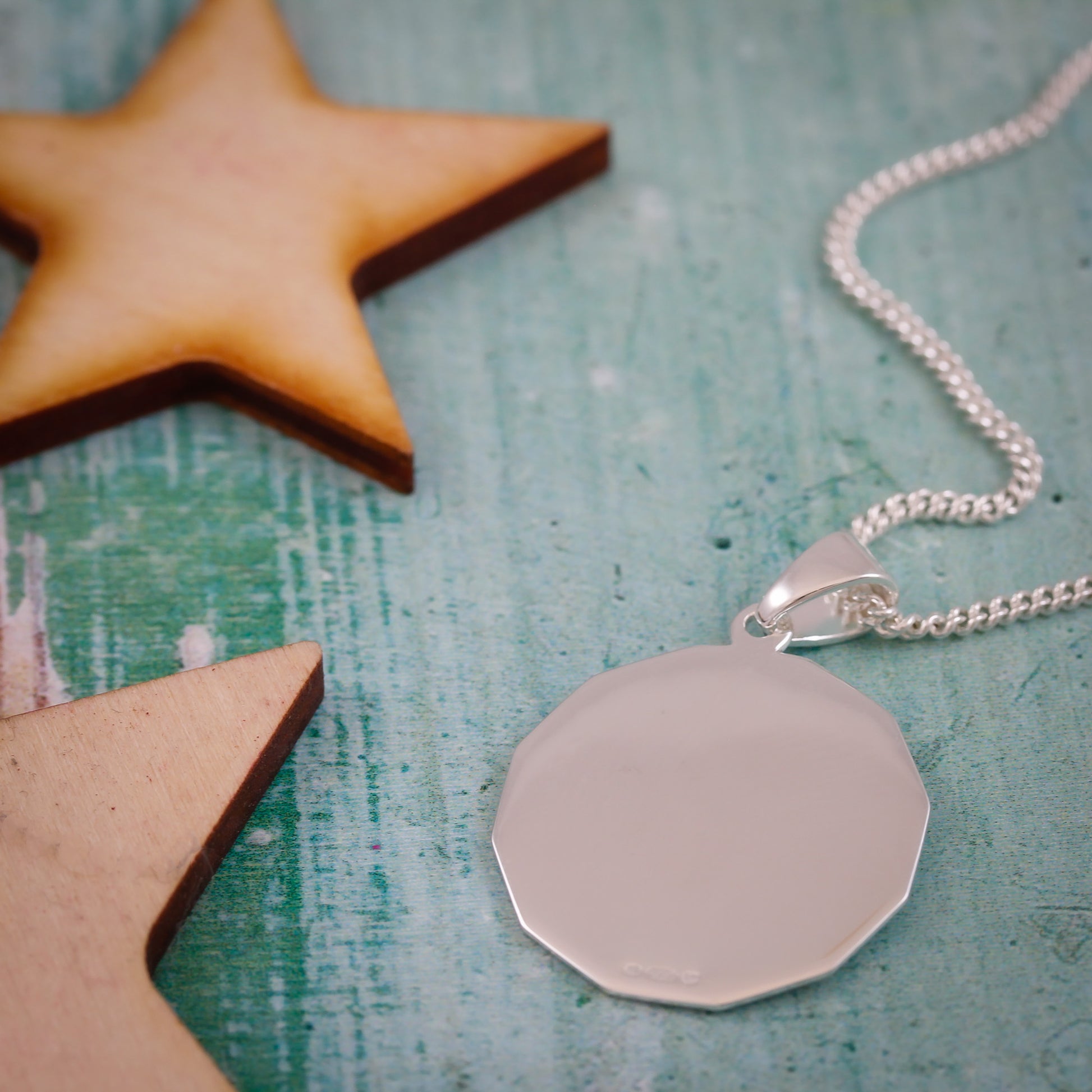 back of silver 12 sided st Christopher necklace