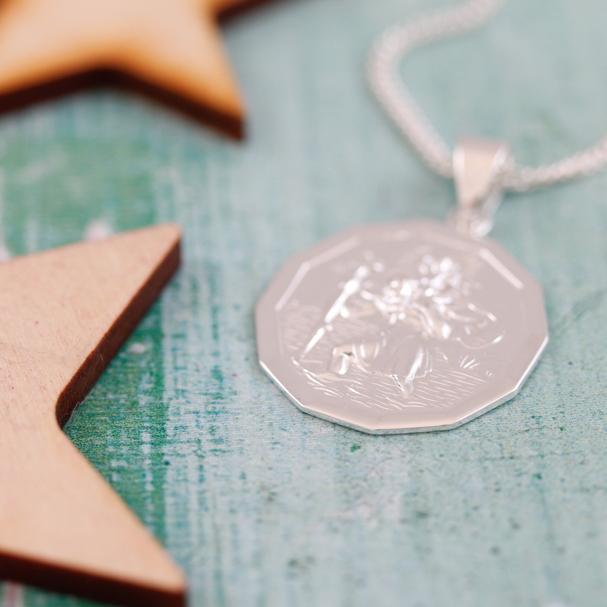 silver cast dodecagon St Christopher necklace