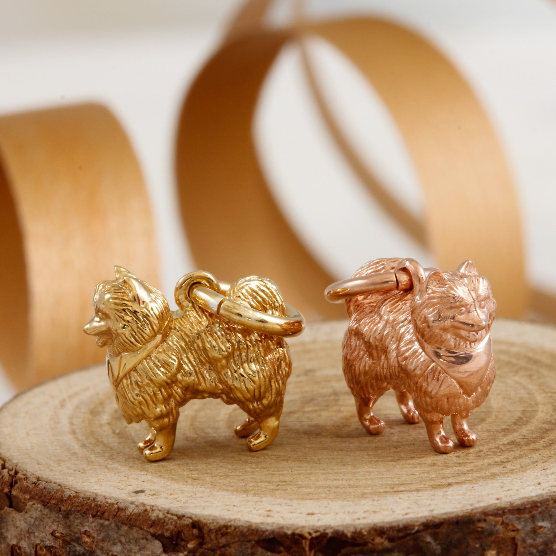 Pomeranian dog silver charm silver gold or rose plate