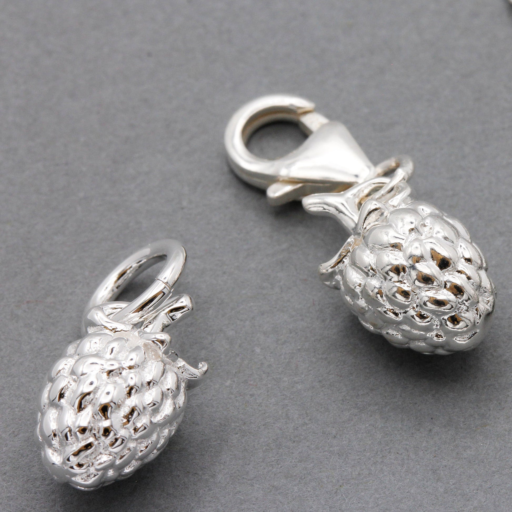 raspberry fruit silver charms