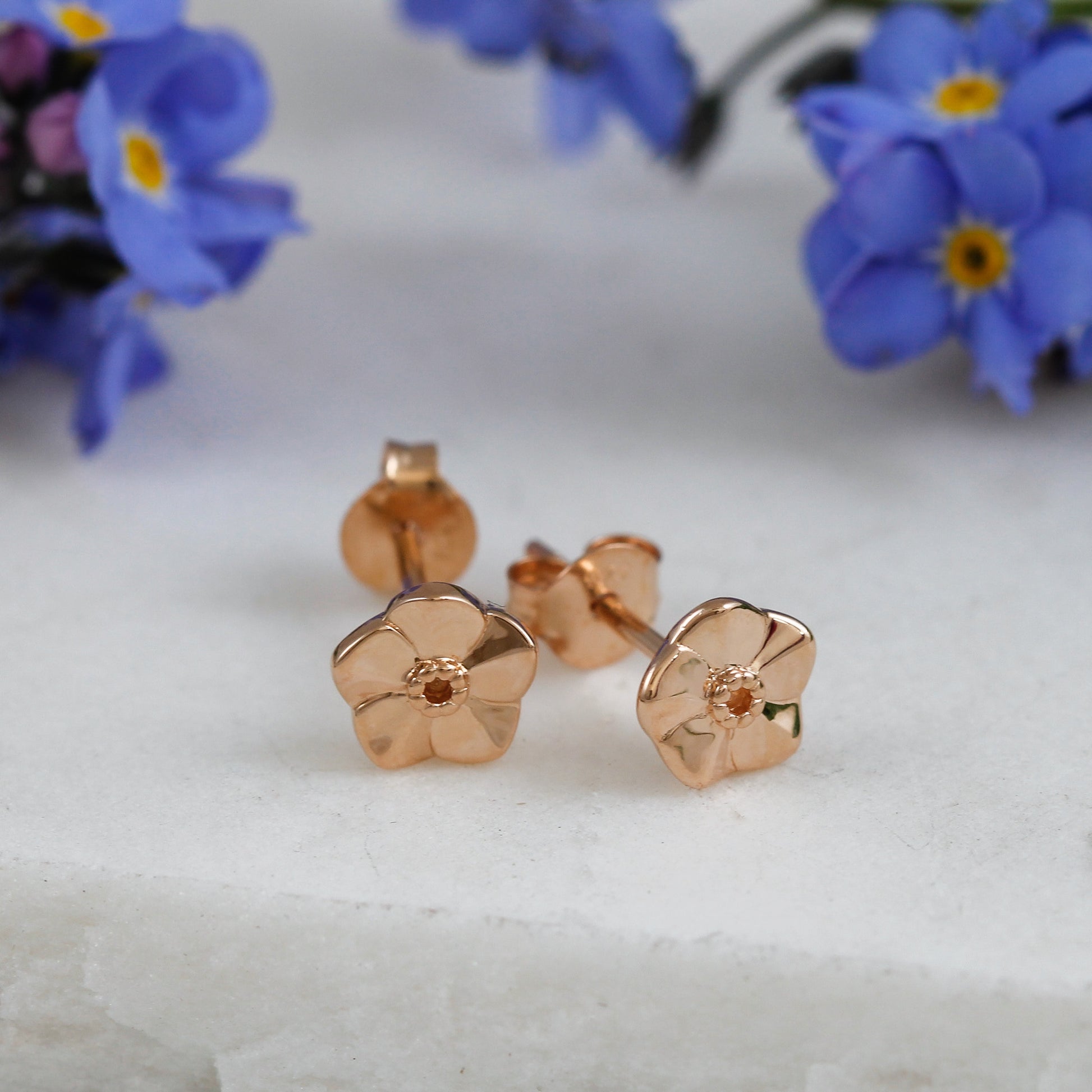 forget me not alzheimers flower rose gold vermeil small sized stud earrings