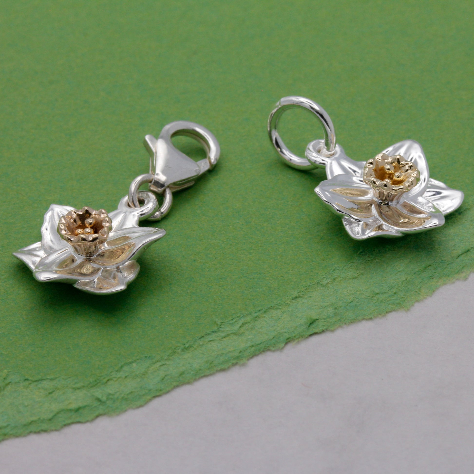 silver and solid gold mix daffodil spring charms
