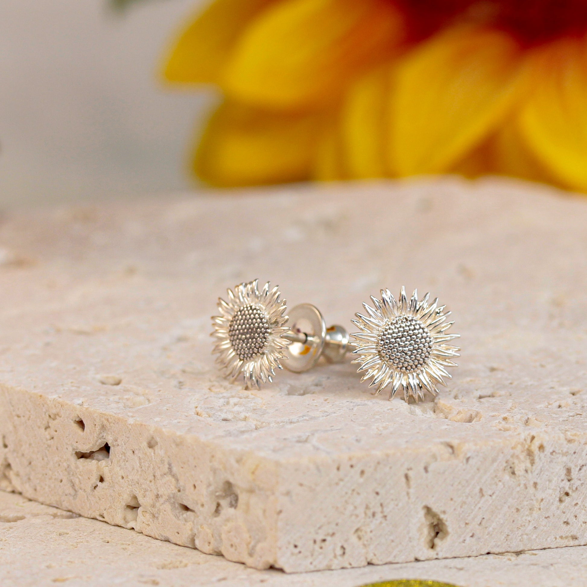 solid silver sunflower stud earrings scarlett jewellery