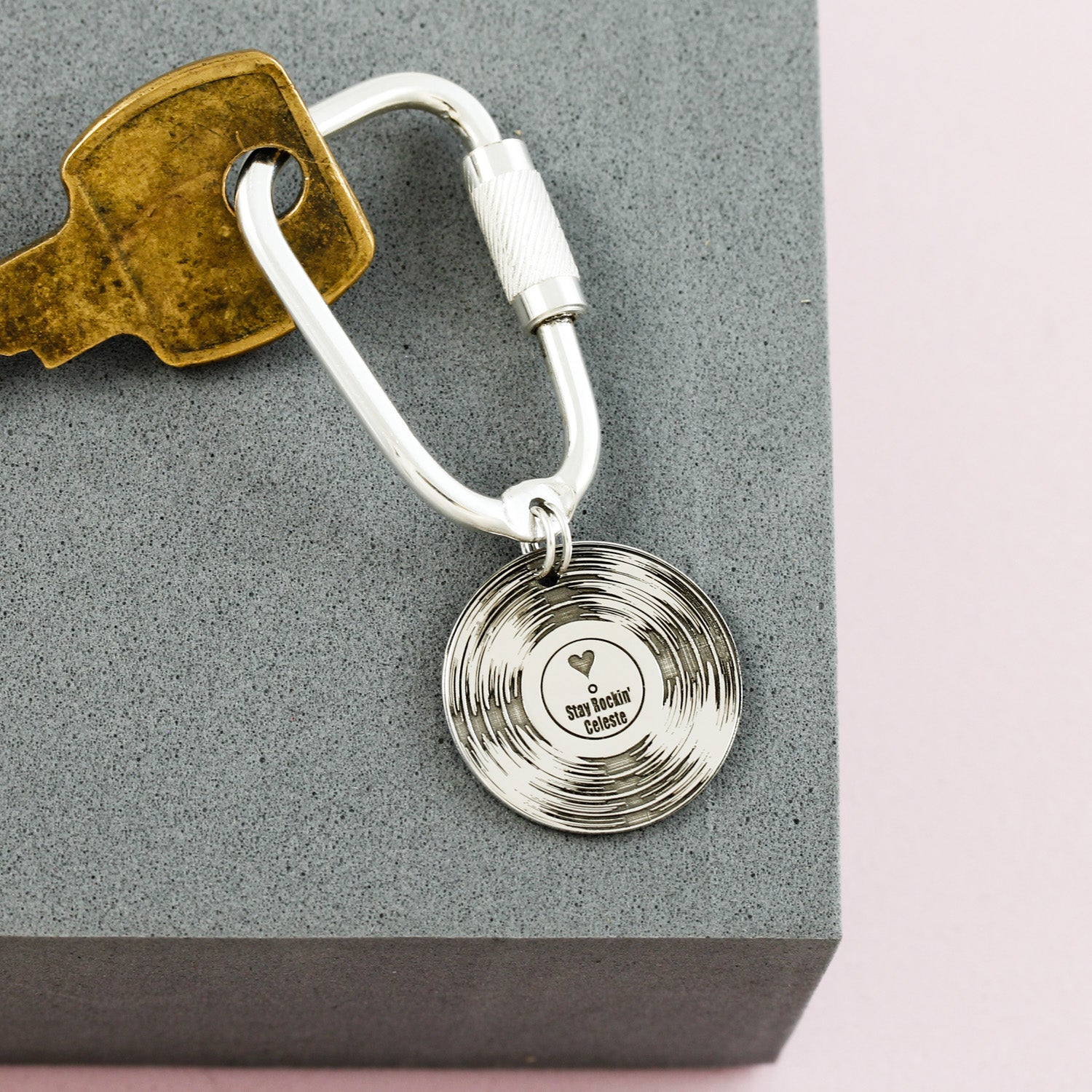 vinyl record personalised silver keyring for Vinyl Collector gift