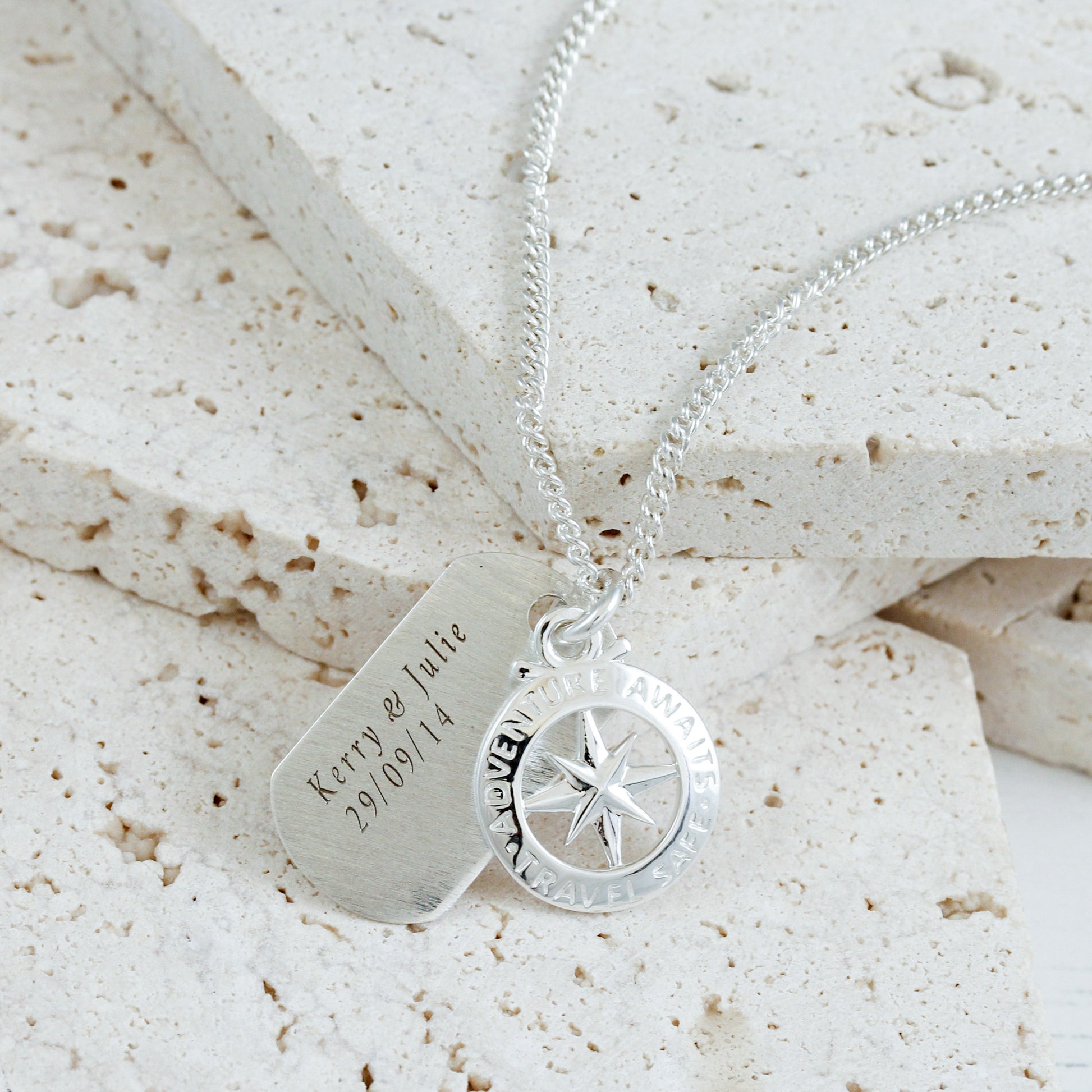 name and date engraved silver dog tag