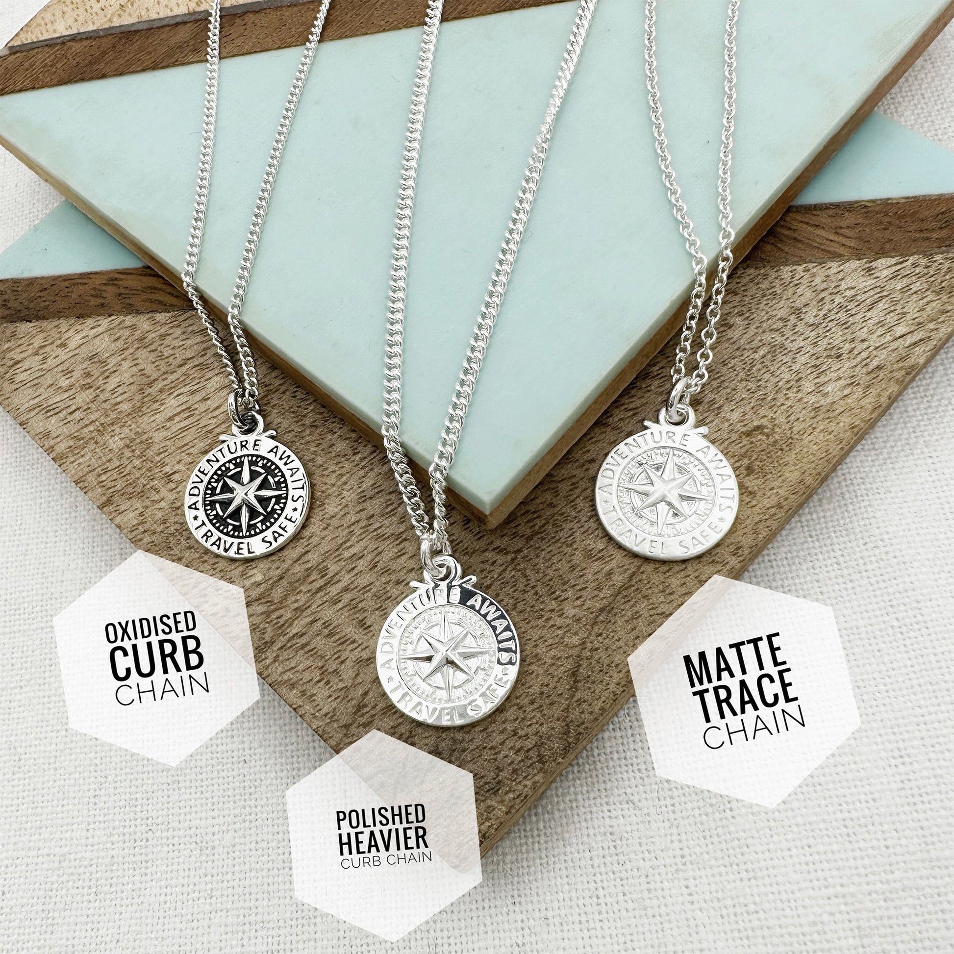 silver compass necklaces travel safe gift for men or women chain guide
