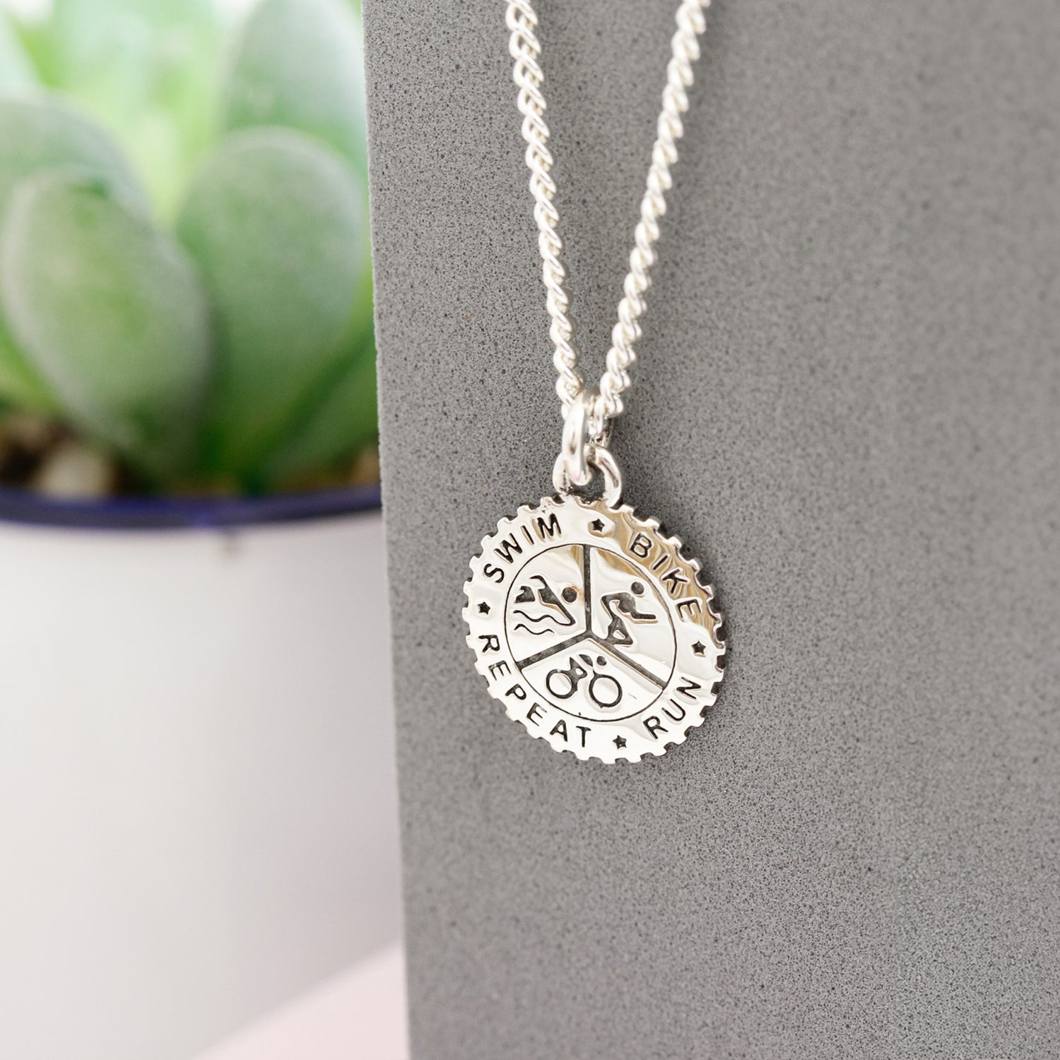 small mens triathlon swimmer cyclist runner marathon necklace gift for son husband boyfriend