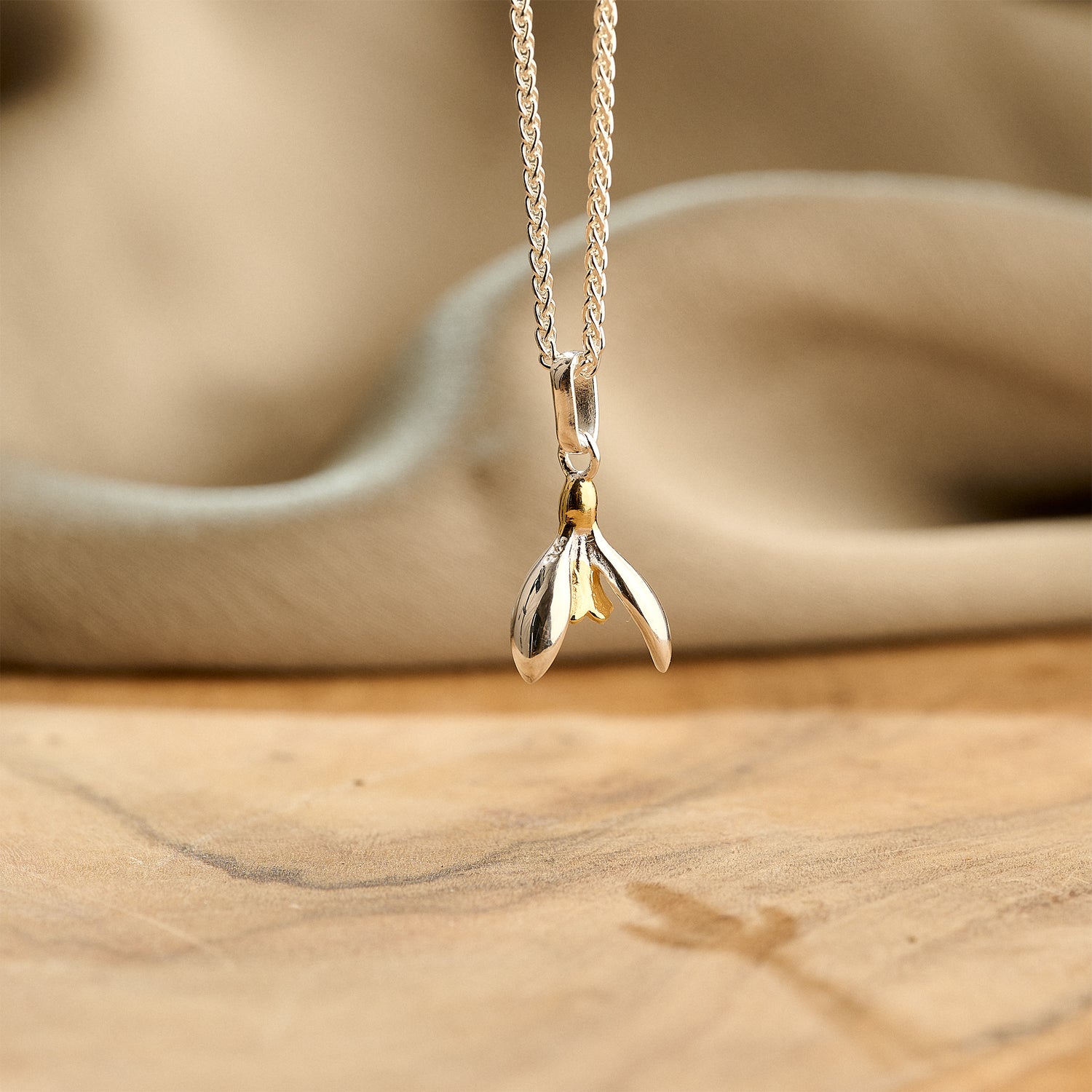 silver & gold snowdrop necklace pendant