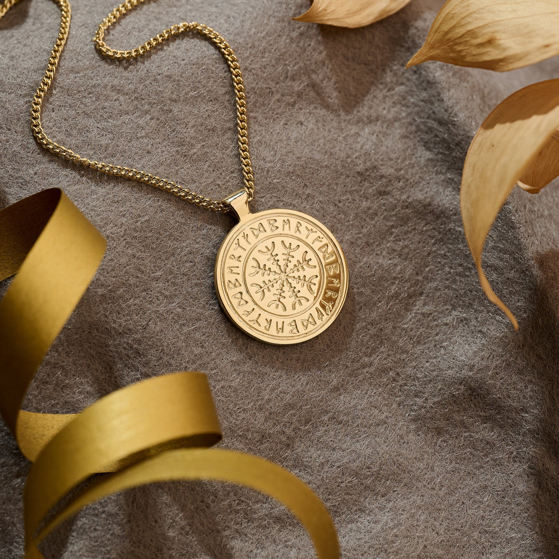 solid gold mens rune necklace travel gift alternative gold saint christopher