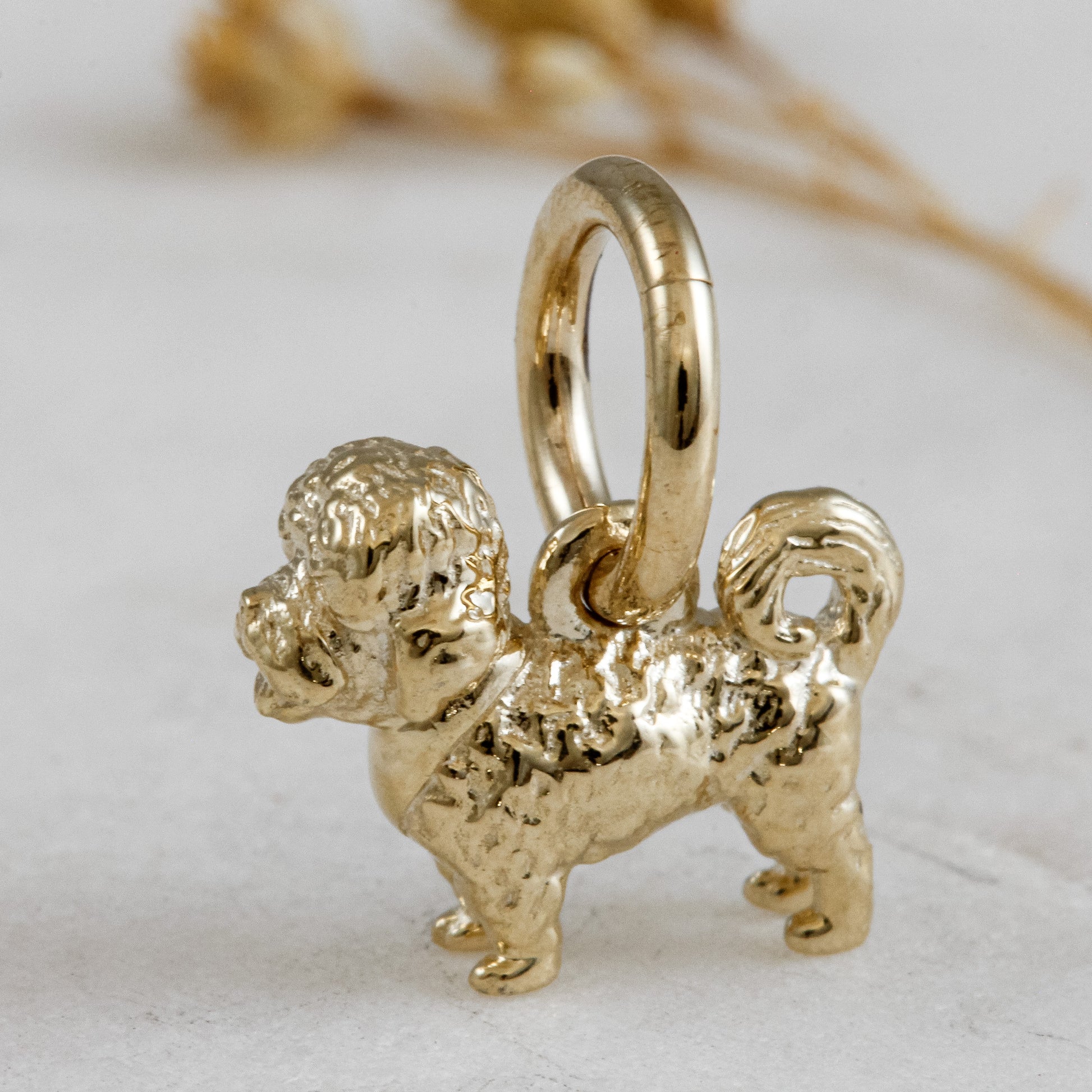 maltipoo solid gold dog charm for a necklace or bracelet