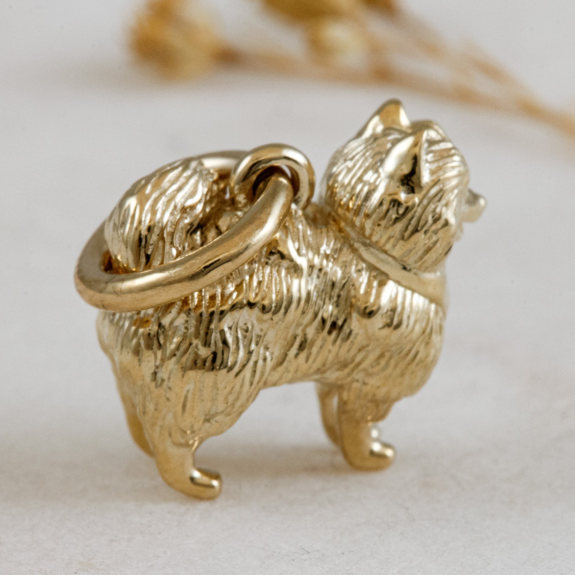 pomeranian solid gold dog charm for a necklace or bracelet