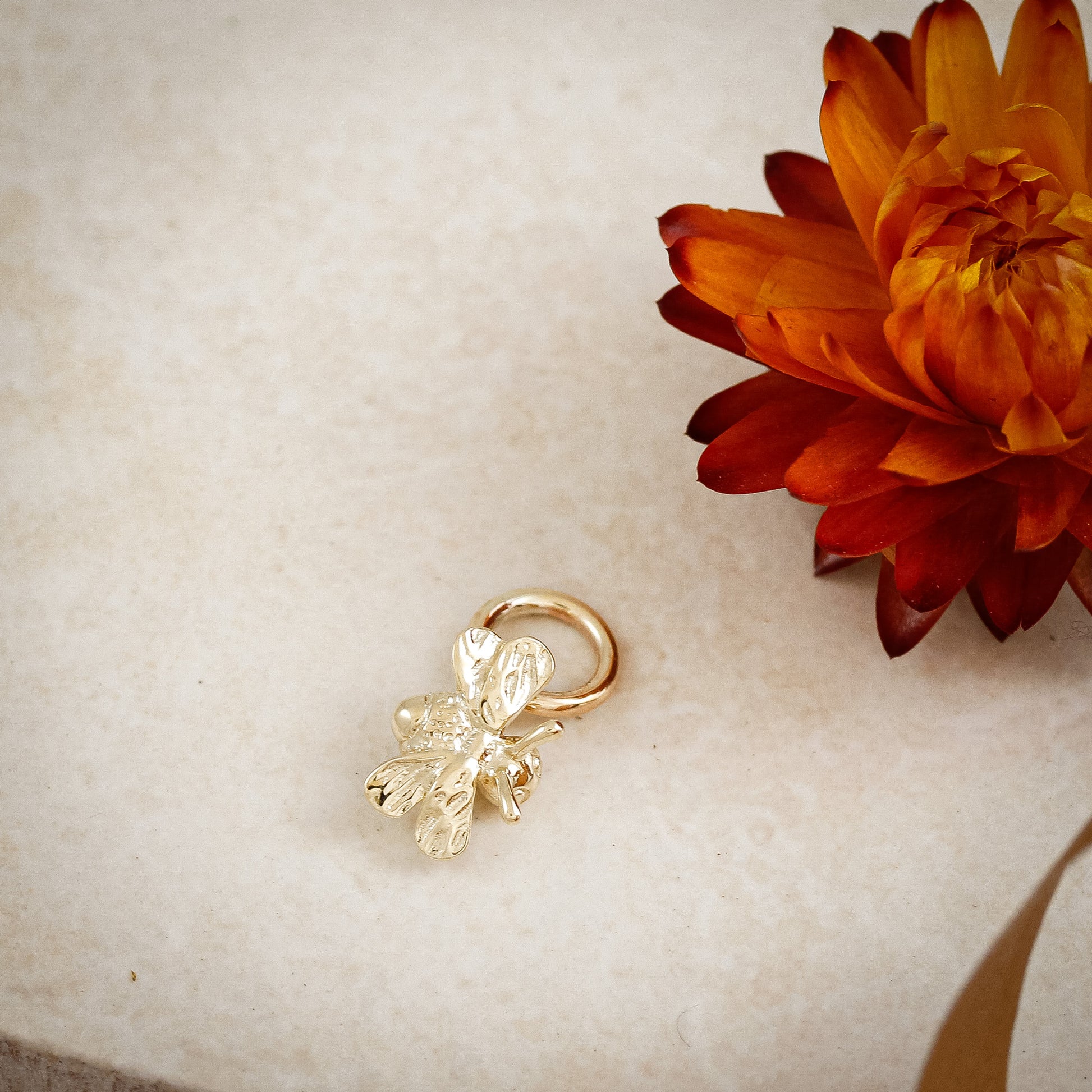 solid gold tiny bee charm for necklace or bracelet