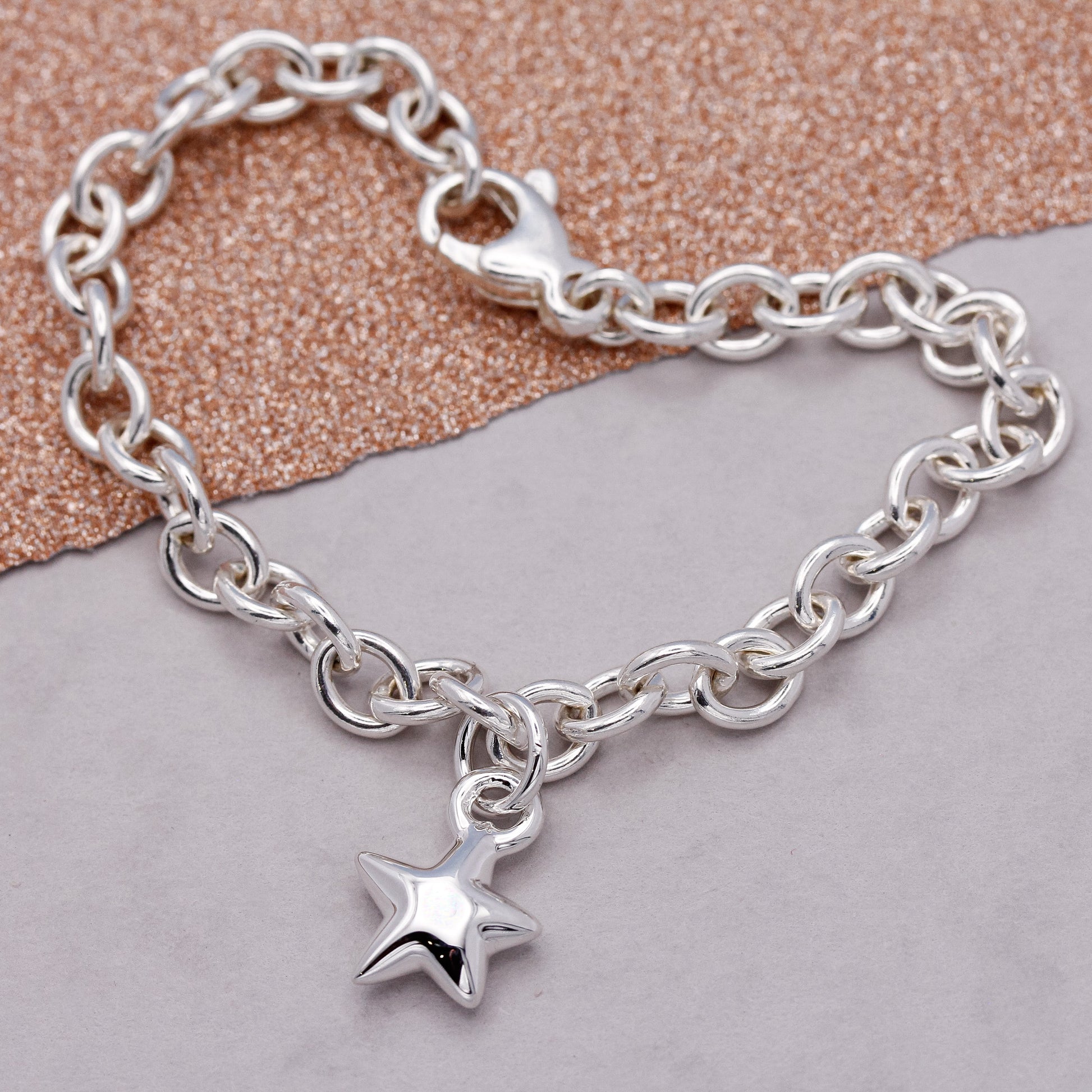 silver star charm bracelet solid adjustable