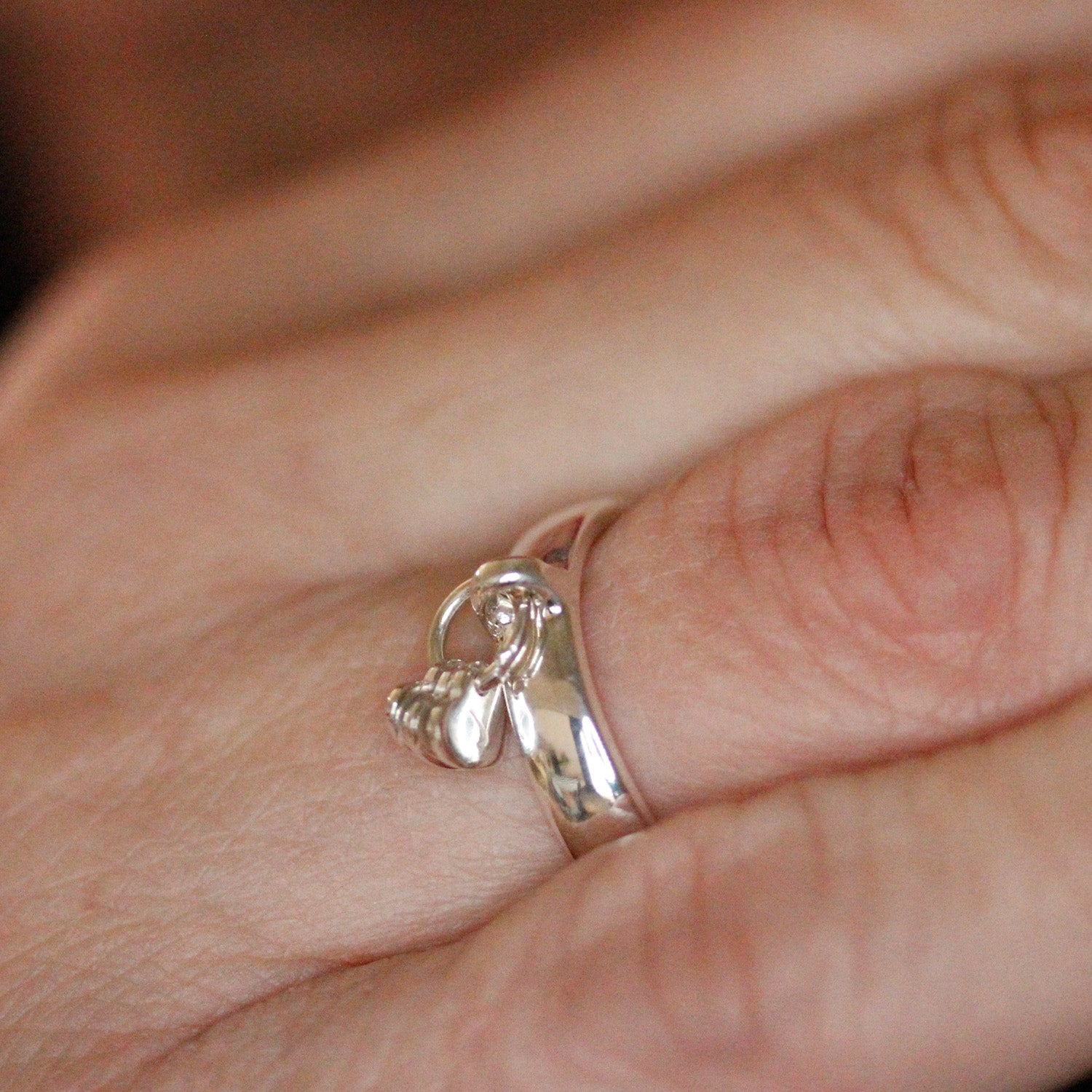 teeny dangling personalised heart initial charm ring