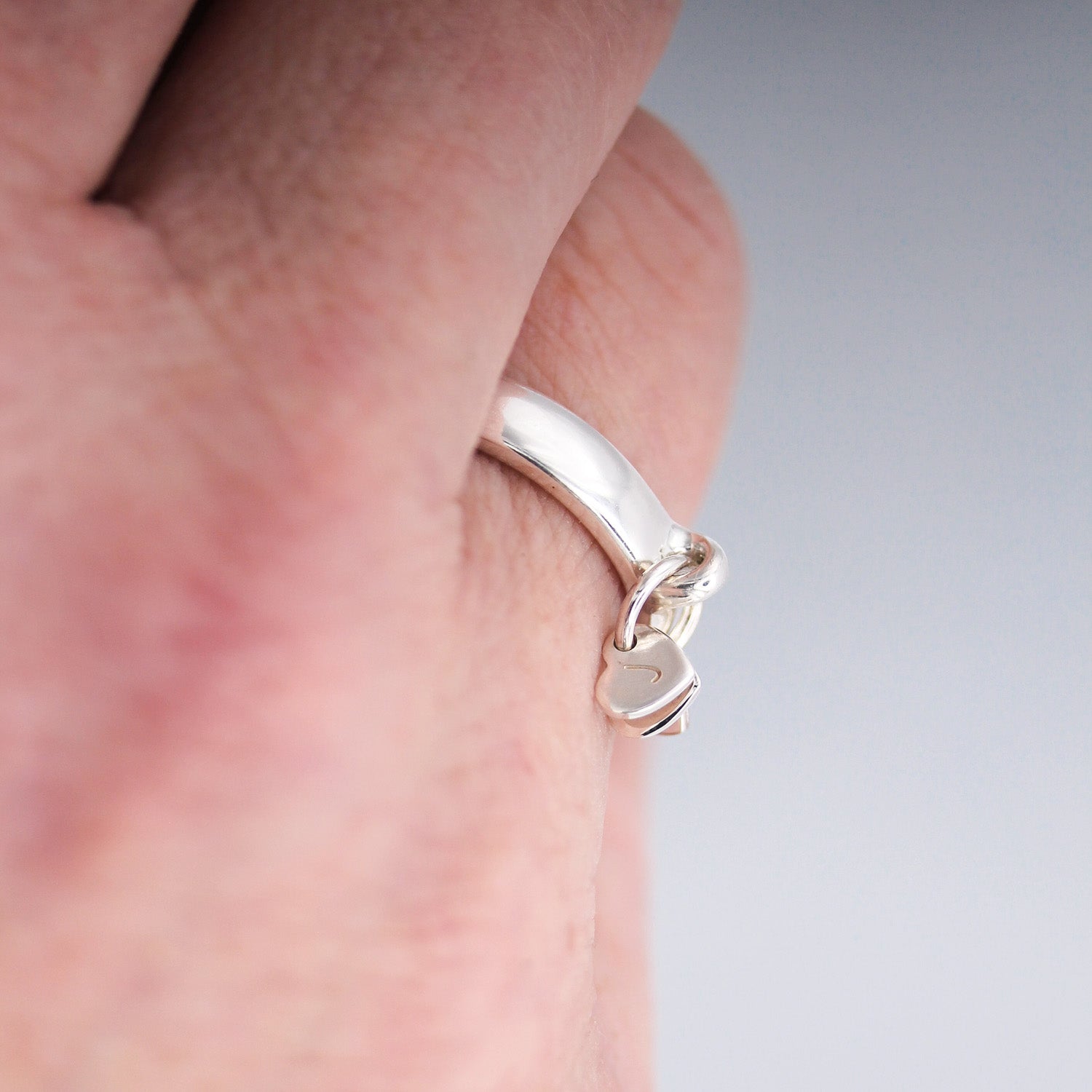 teeny dangling personalised heart initial charm ring