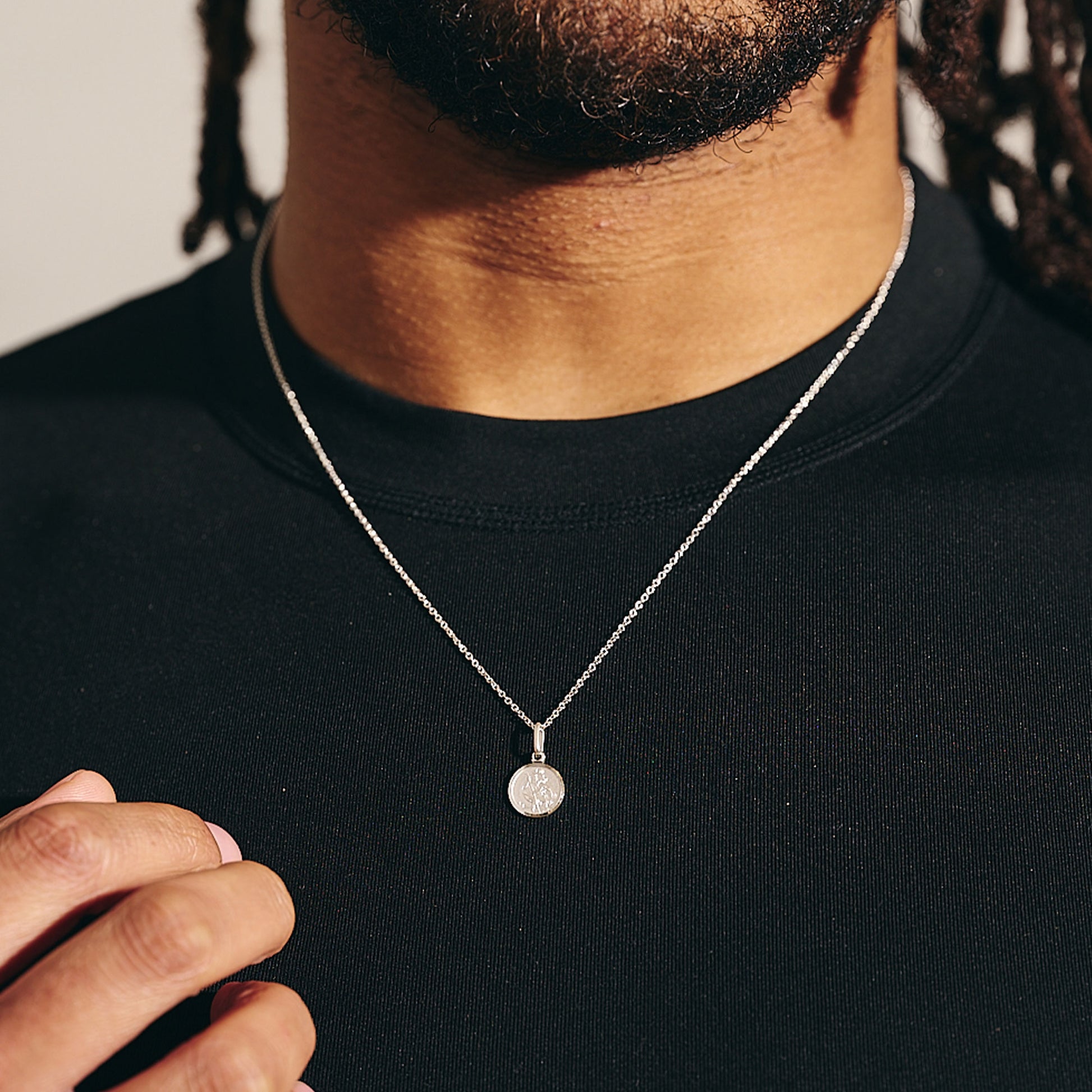 tiny 10mm wide silver saint christopher necklace