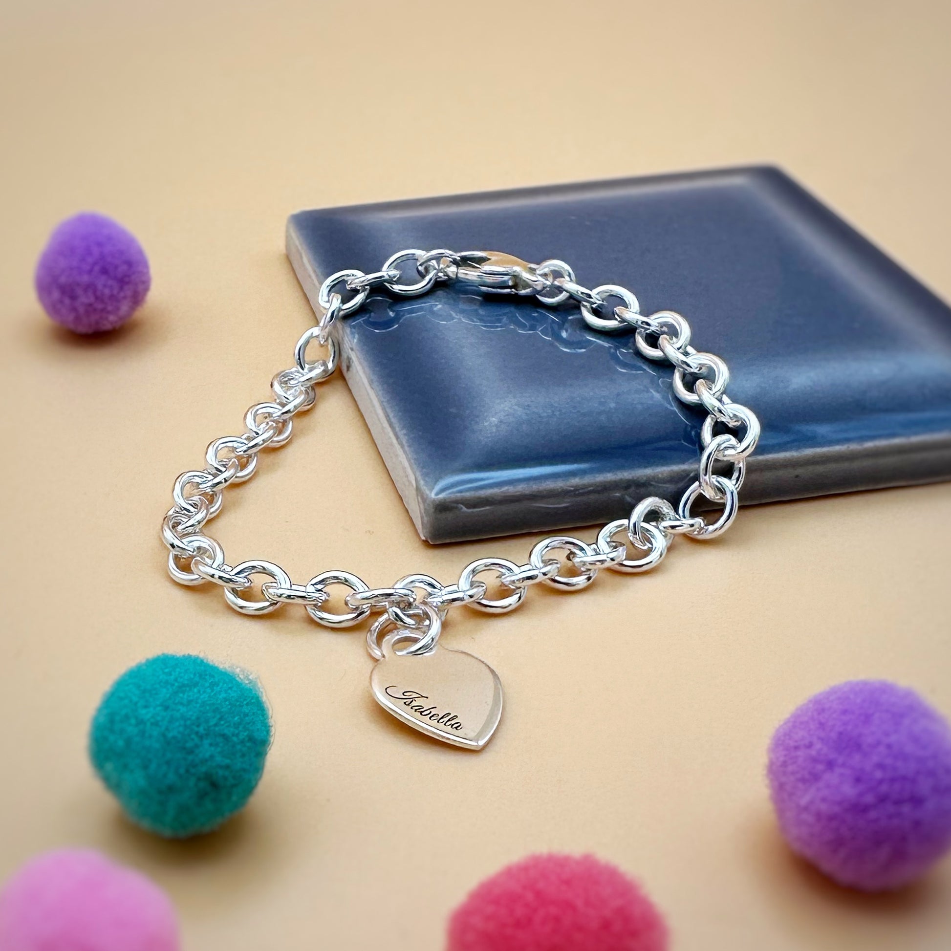 personalised new baby name heart tag charm bracelet