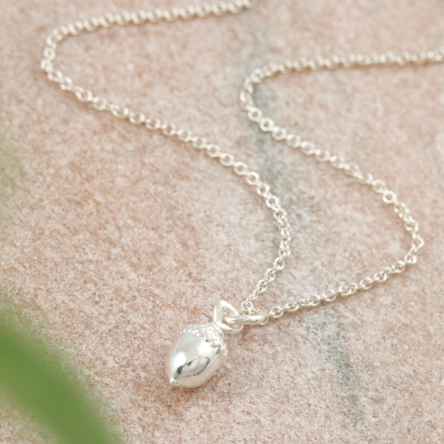 solid silver tiny acorn necklace