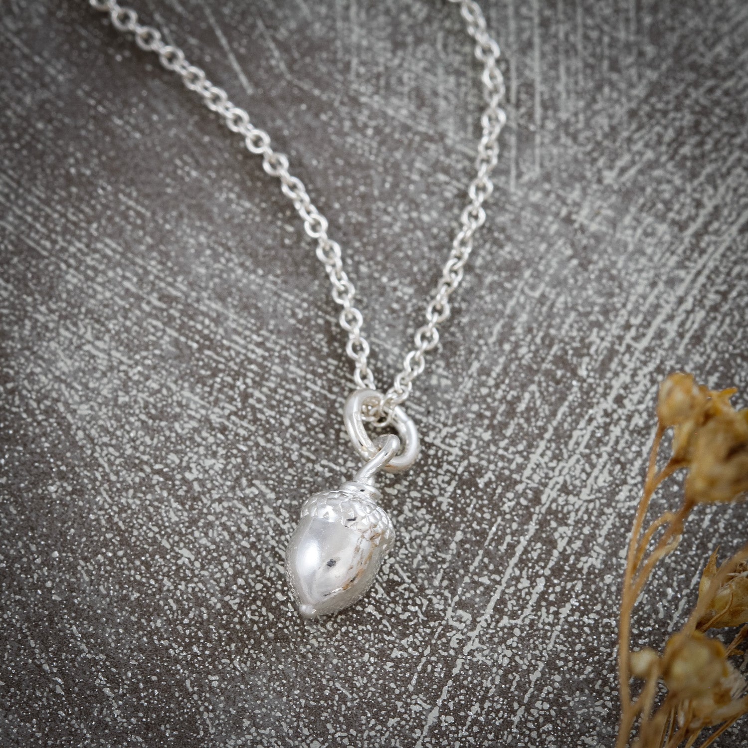solid silver tiny acorn necklace