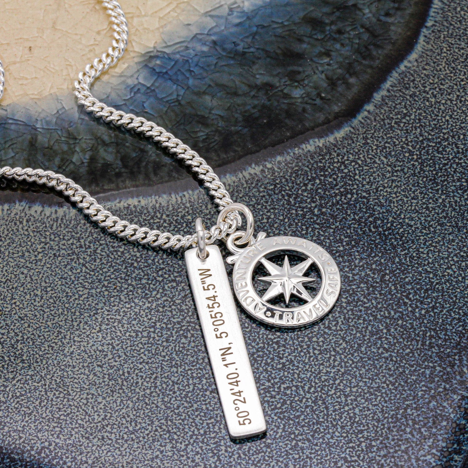 custom coordinates travel safe necklace