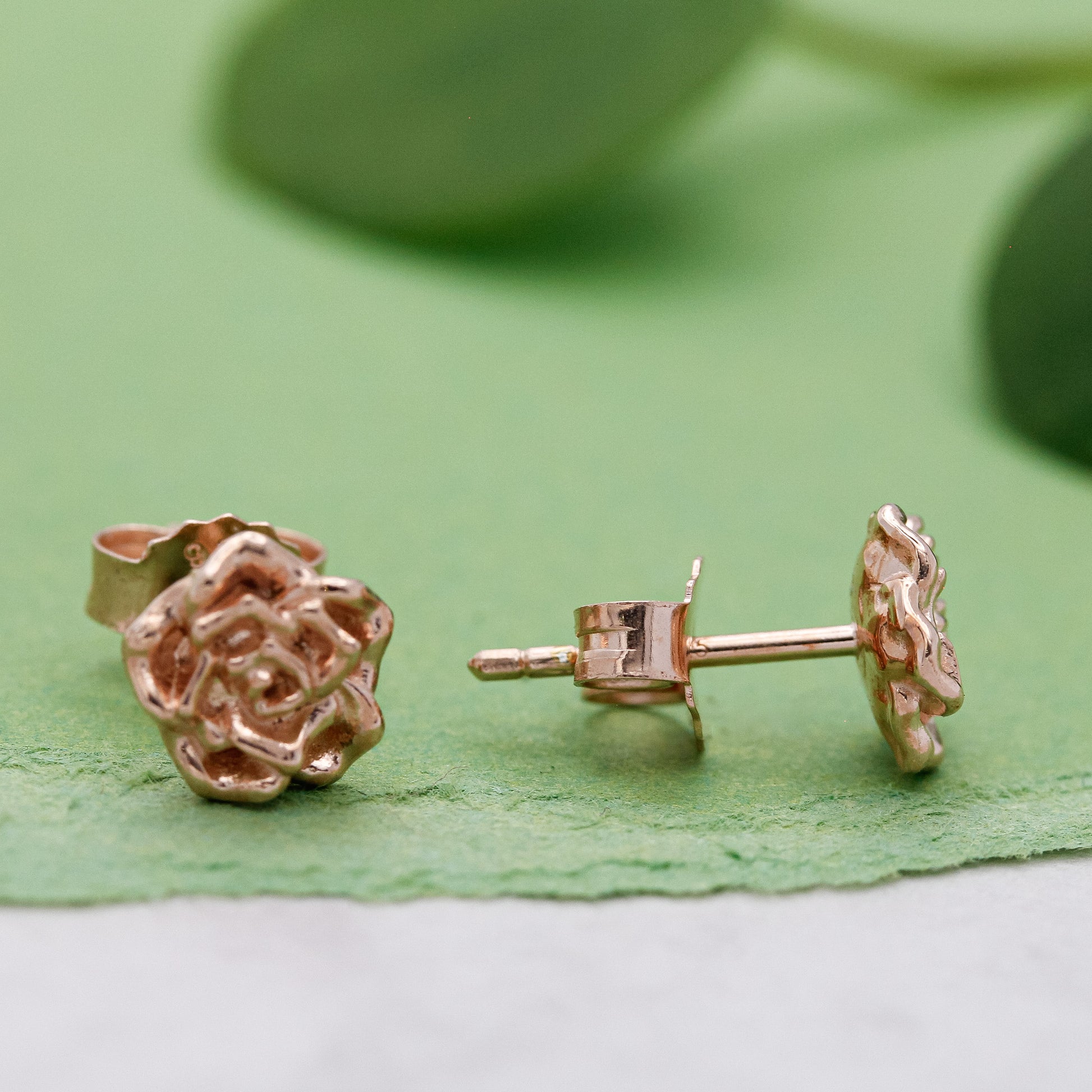 wild rose flower silver and rose gold stud vermeil earrings