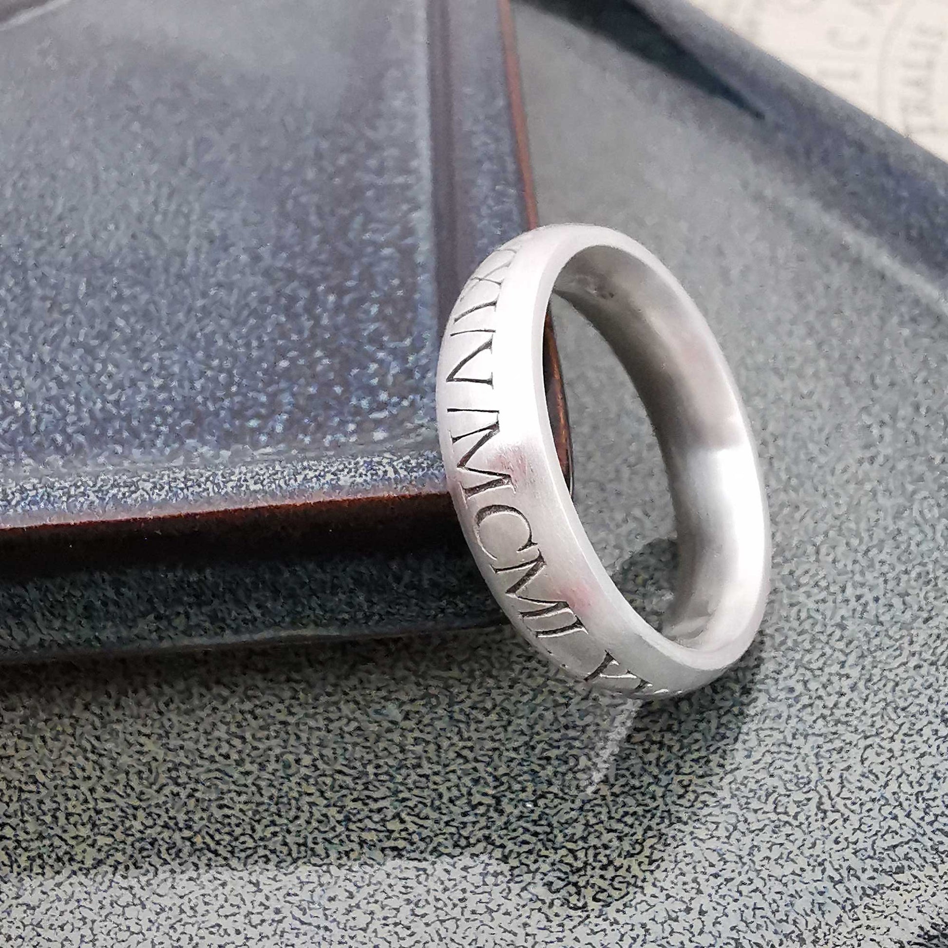 solid silver mens roman numerals silver ring engraved custom date birthday wedding day