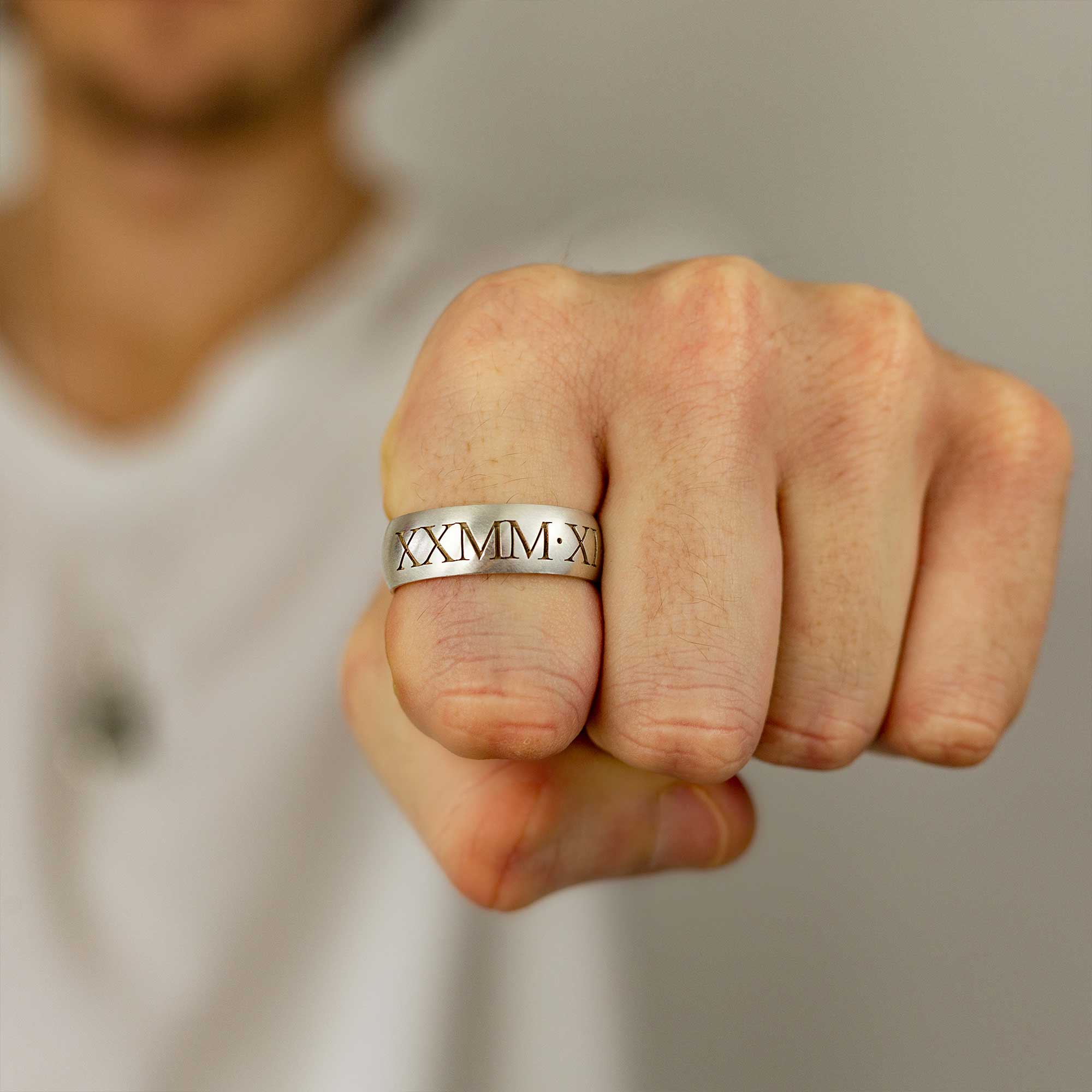 Roman Numerals Engraving on Custom Men's Ring
