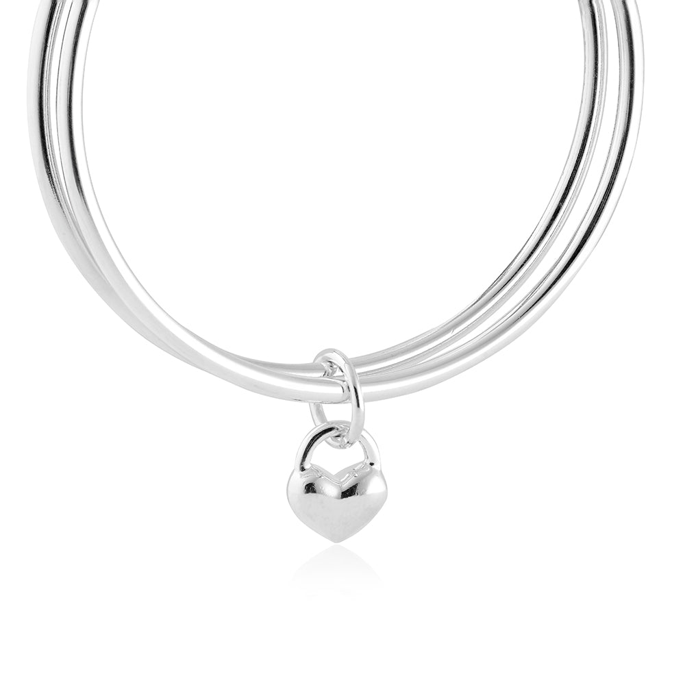 heart solid recycled silver double bangle one love scarlett jewellery