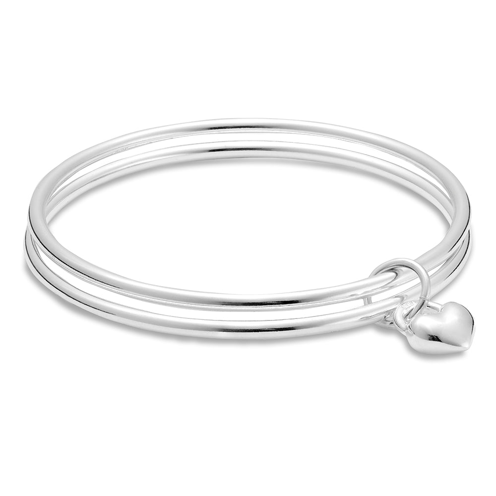 heart solid recycled silver double bangle one love scarlett jewellery