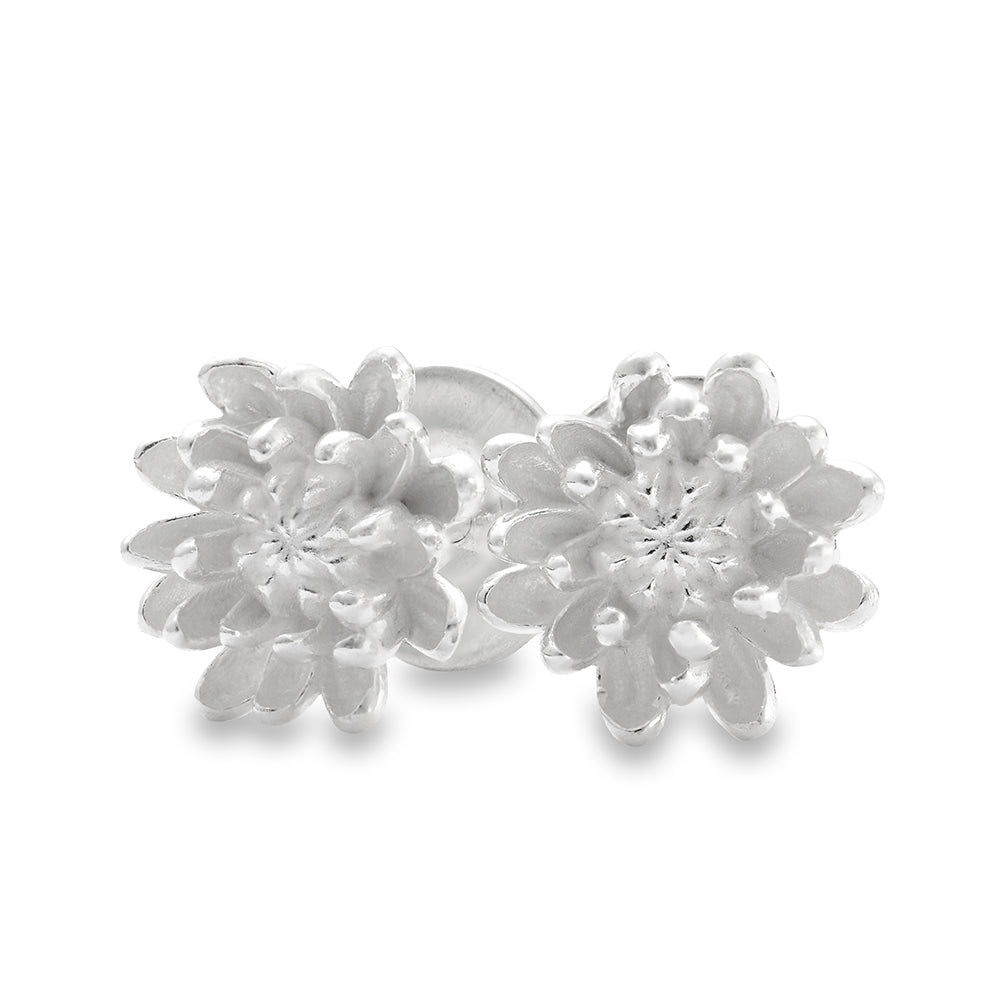 Boucles d'oreilles à tige en argent avec fleur de chrysanthème