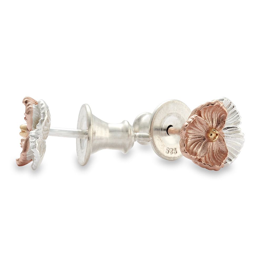 violet flower silver & rose gold stud earrings scarlett jewellery