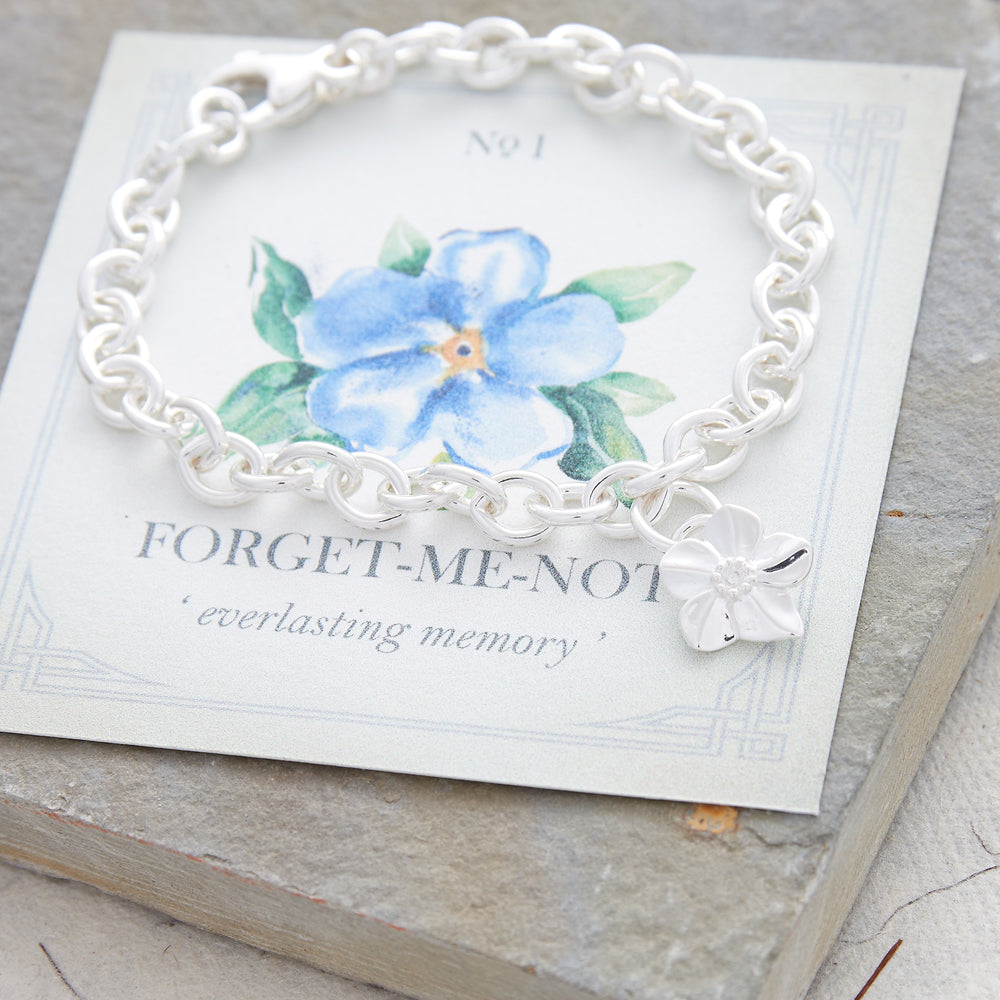 Forget Me Not Flower Silver Chain Charm Bracelet