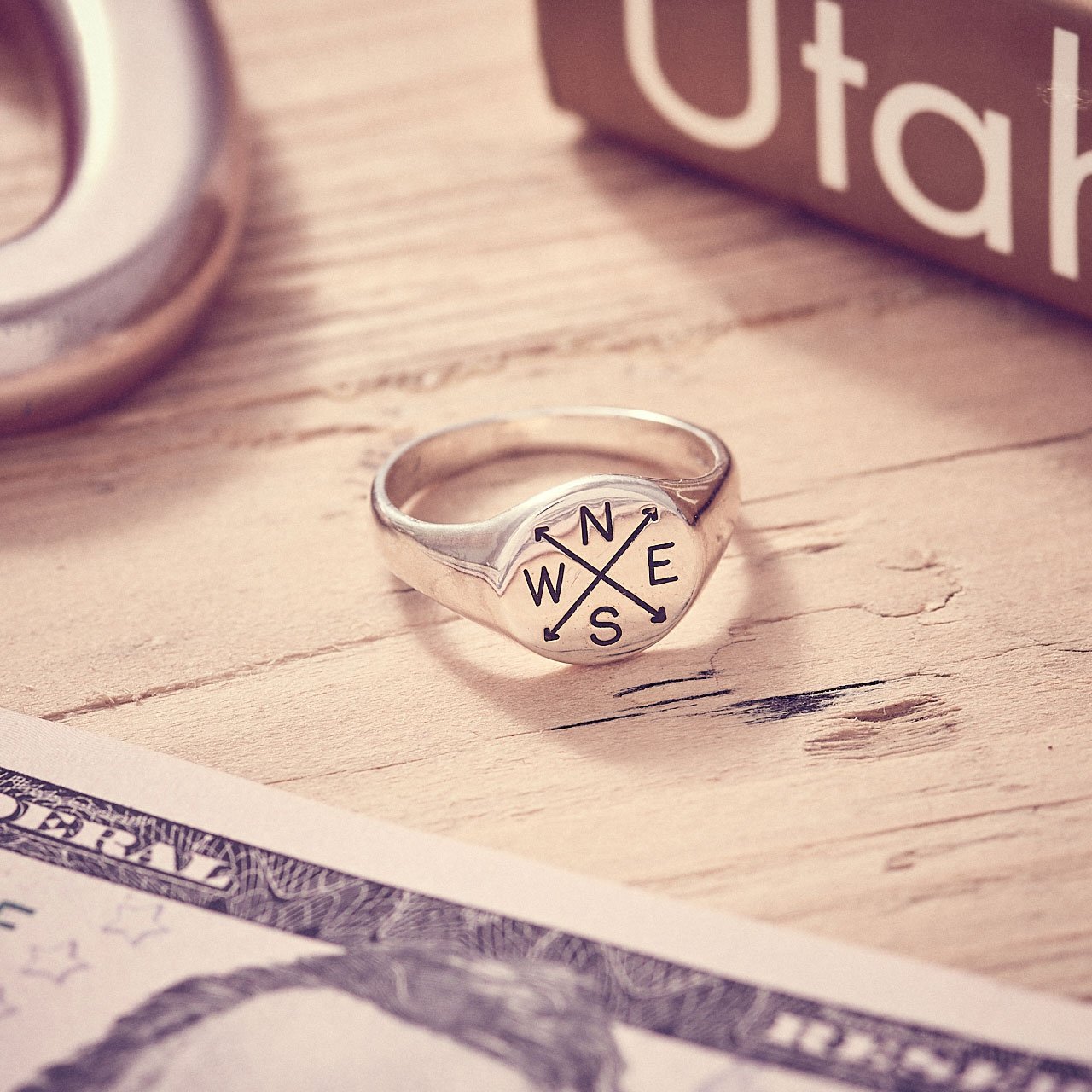 mens initials arrow signet ring bespoke engraved