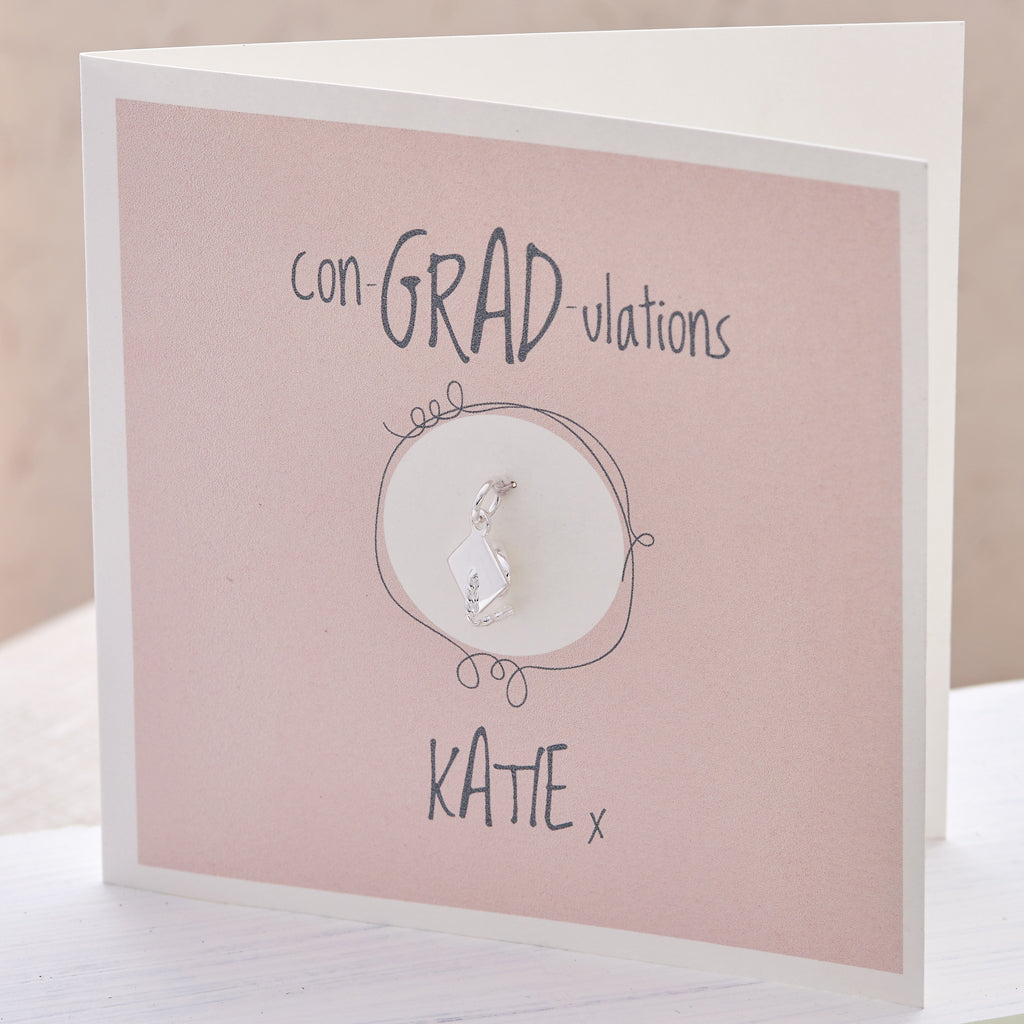 Mortar Board Charm Personalised Graduation Gift Card Scarlett Jewellery