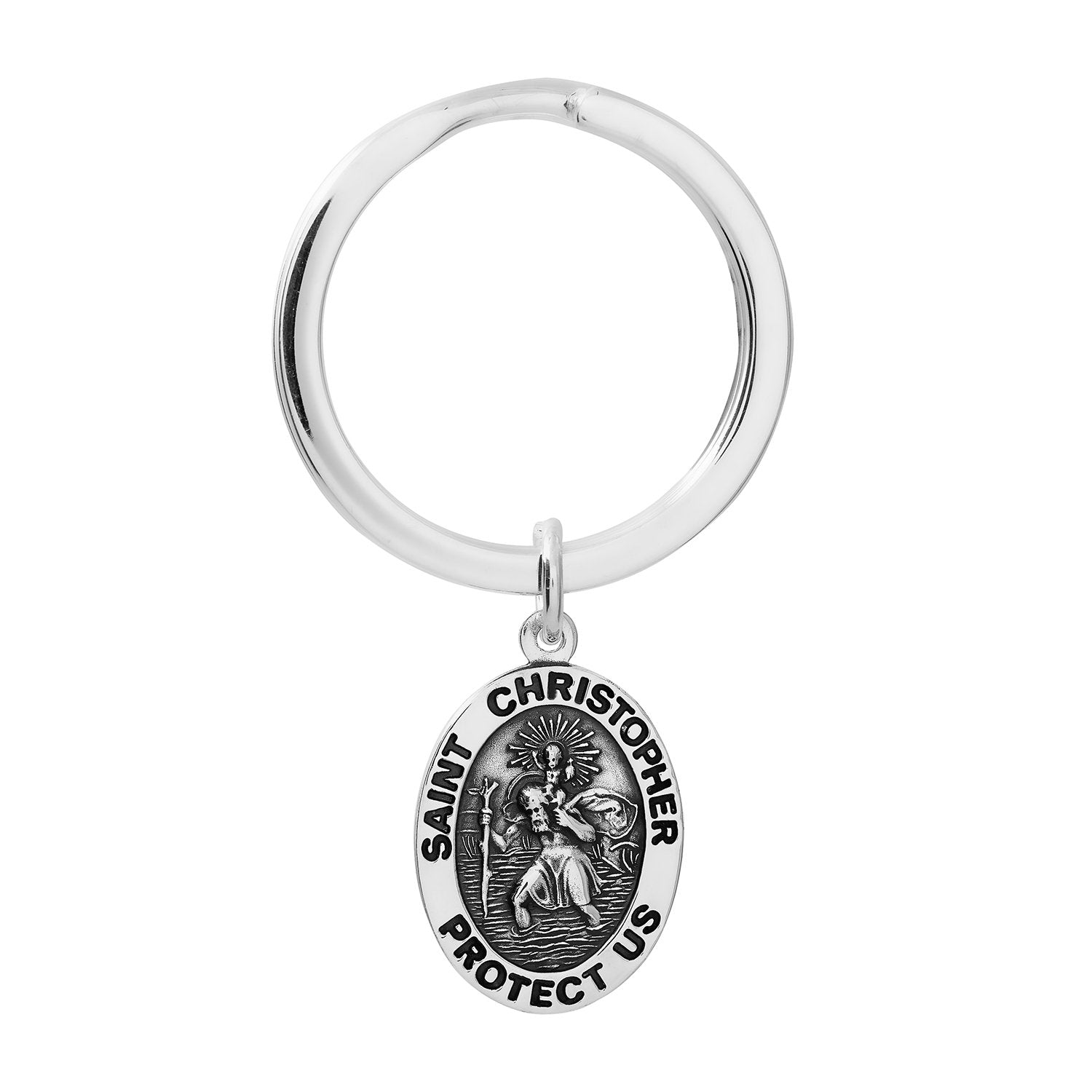 Saint Christopher Silver Keyring Solid sterling personalized engraved