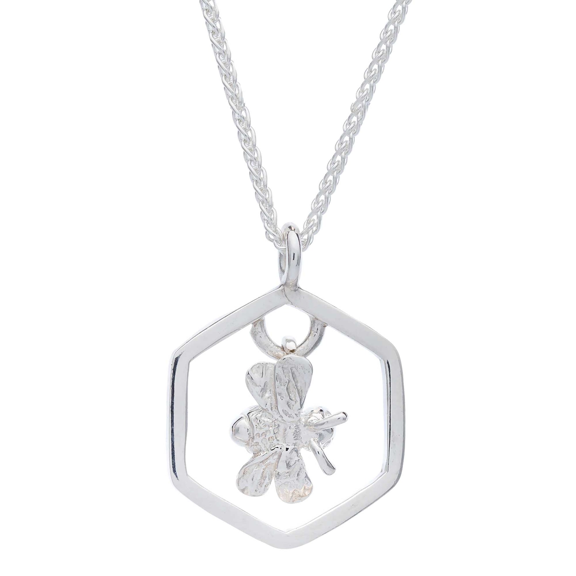 silver hexagon honey comb bee necklace scarlett jewellery