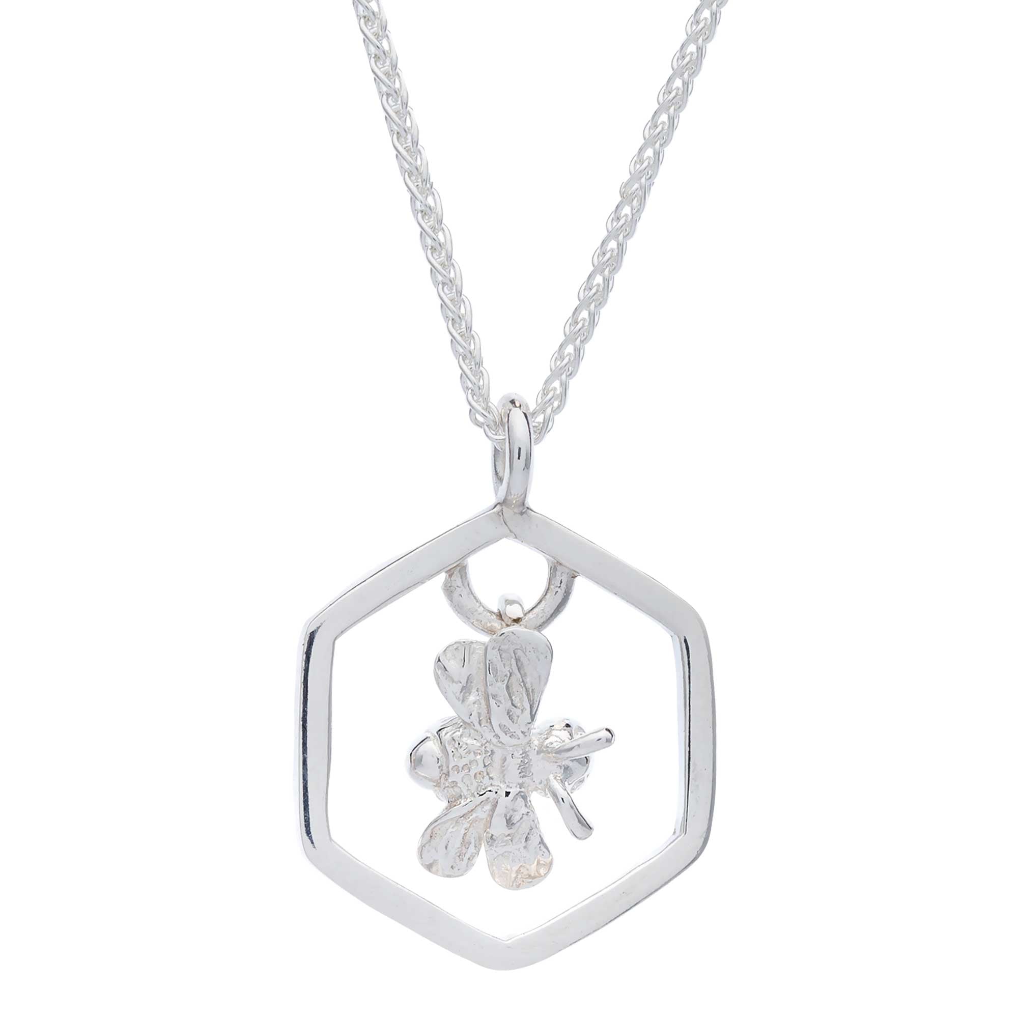 silver hexagon honey comb bee necklace scarlett jewellery
