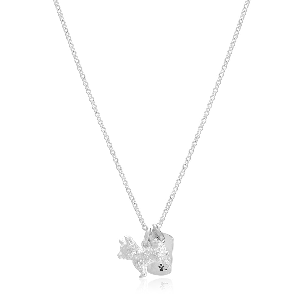 Yorkshire terrier silver personalised dog tag necklace scarlett jewellery