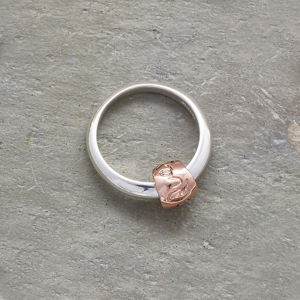 Que Sera Silver & rose gold Worry bead Ring unique designer Scarlett Jewellery