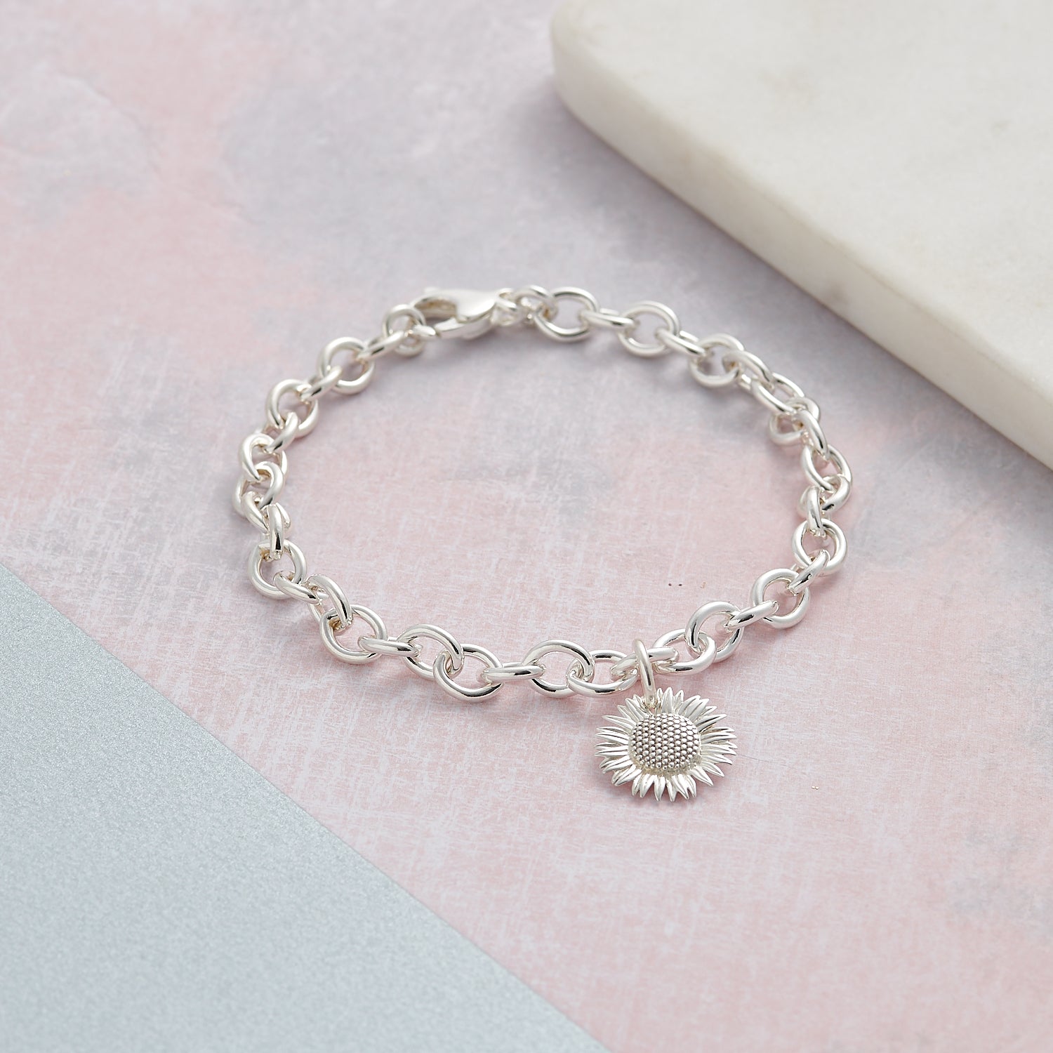 Sunflower Silver Charm Bracelet Solid Sterling adjustable designer bracelet Scarlett Jewellery