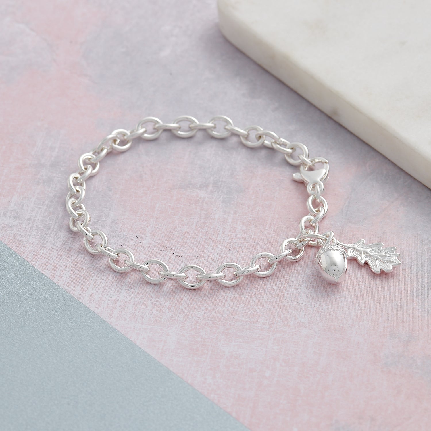 Acorn and oak leaf tiny beginnings christening bracelet Scarlett Jewellery